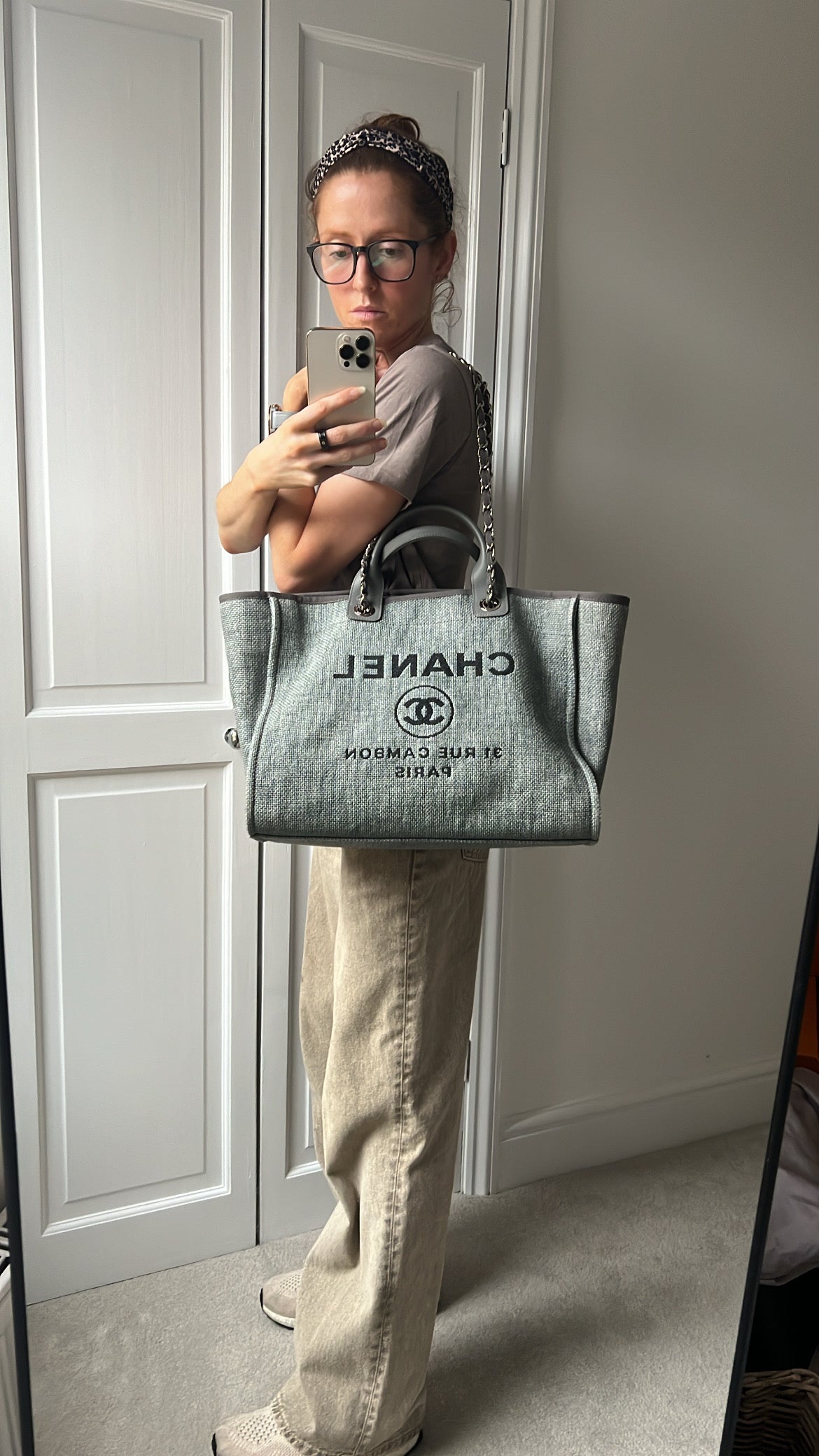 Chanel deauville grey fashion canvas tote