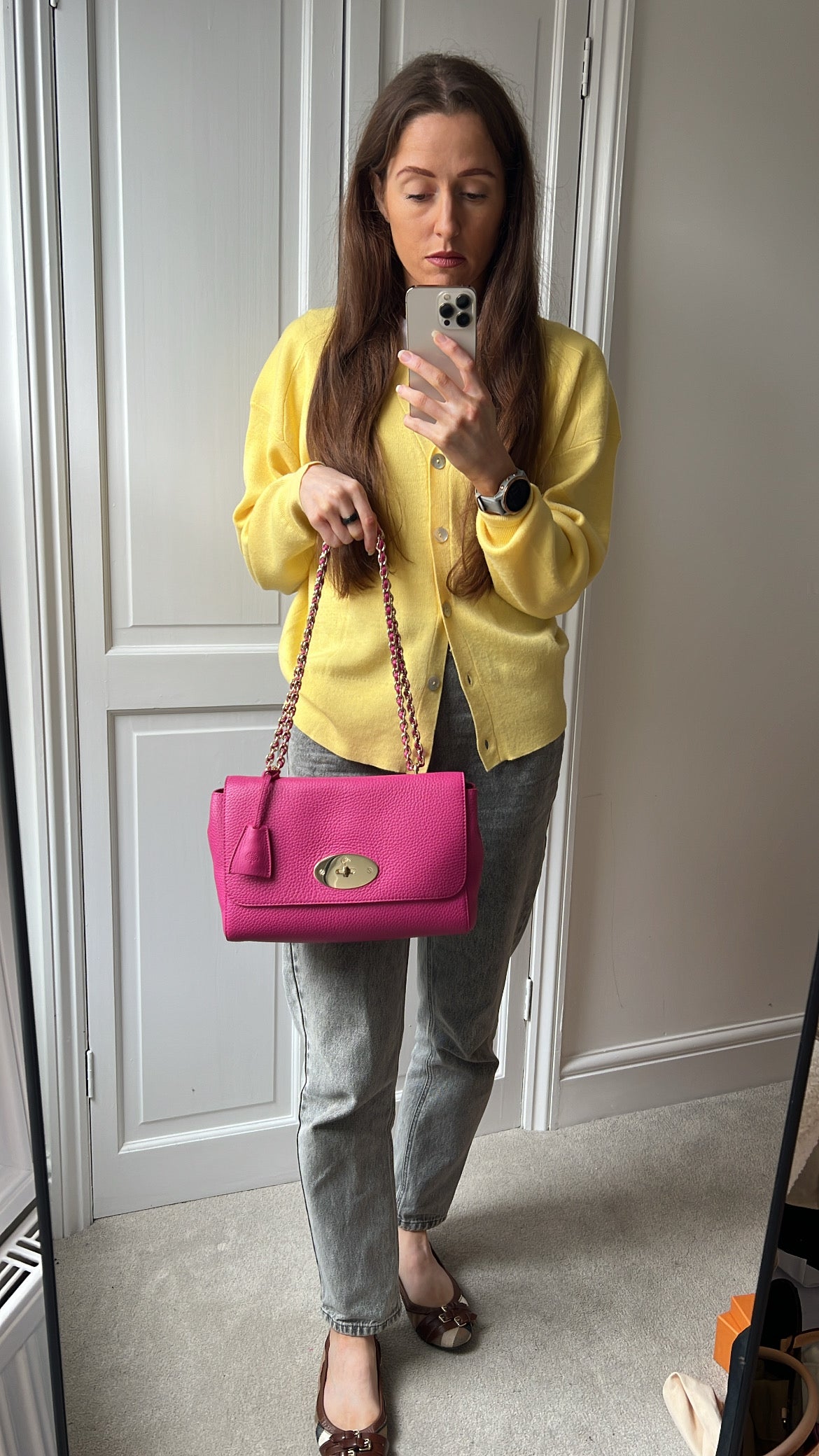 Mulberry Pink Heavy Grain Medium Lily with Gold Hardware (RRP