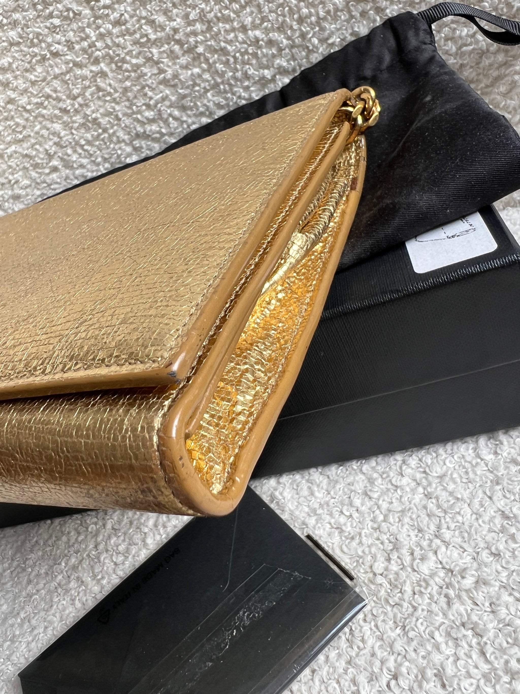 Yves Saint Laurent (YSL) Metallic Gold Wallet on Chain Clutch