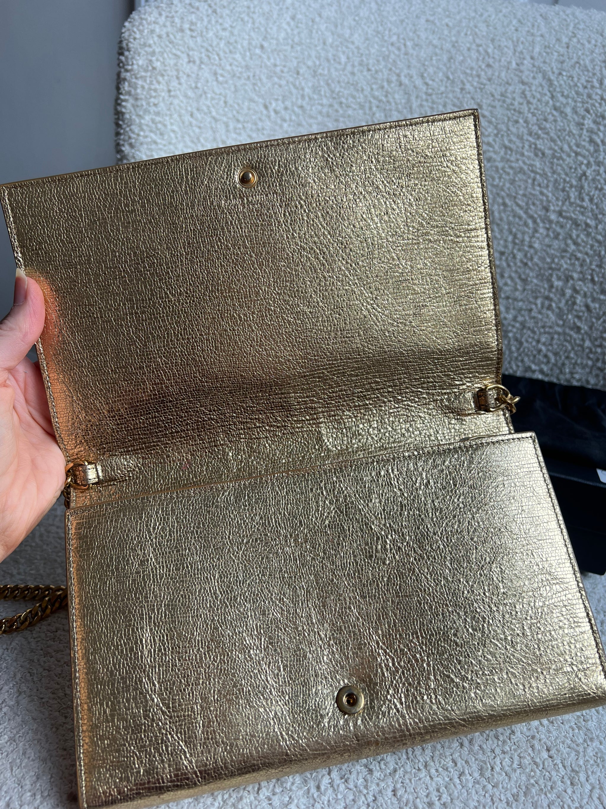 Yves Saint Laurent (YSL) Metallic Gold Wallet on Chain Clutch