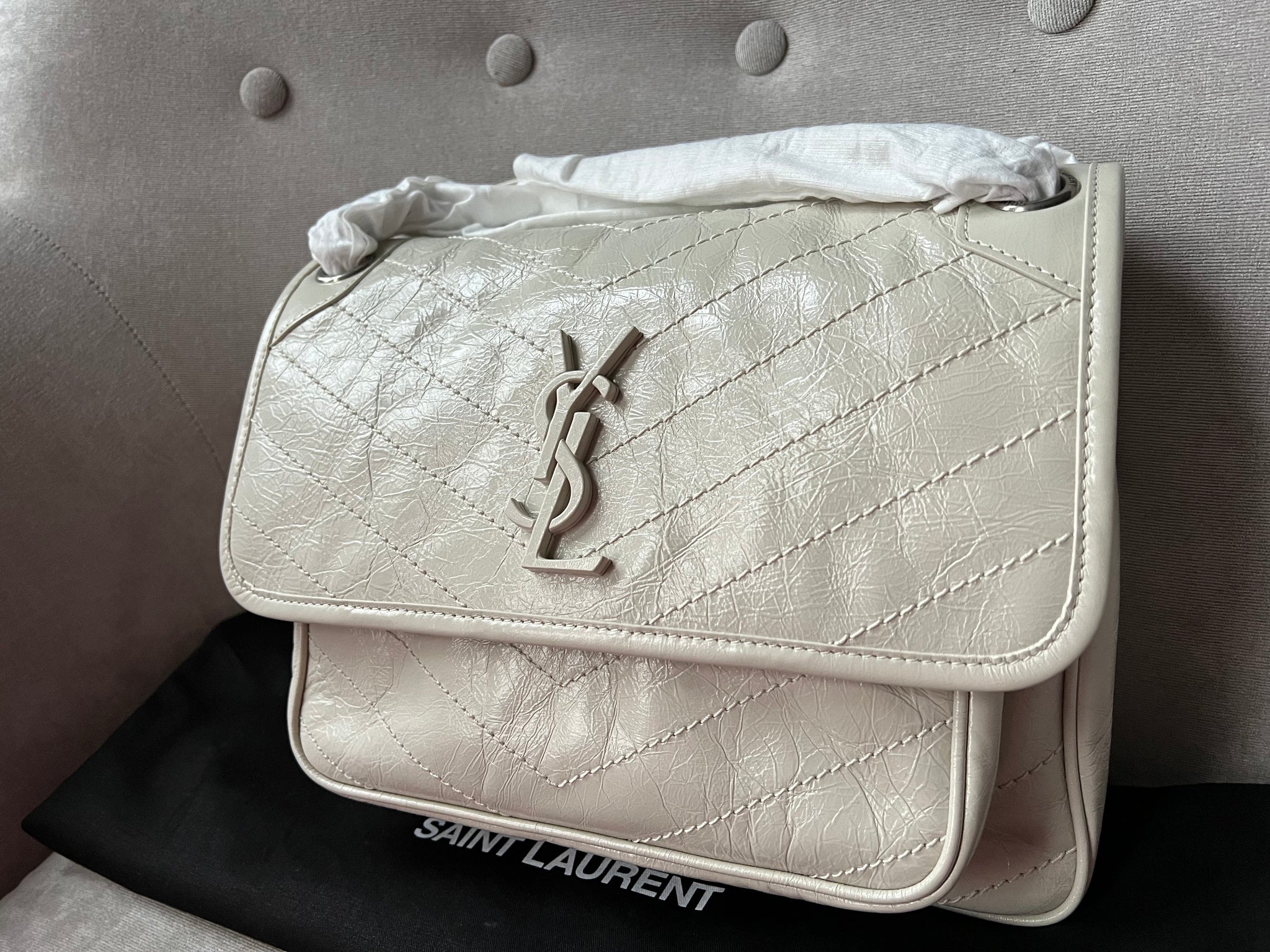 Yves Saint Laurent YSL Blanc Vintage Medium Niki Chain Bag RRP 250 Addicted to Handbags