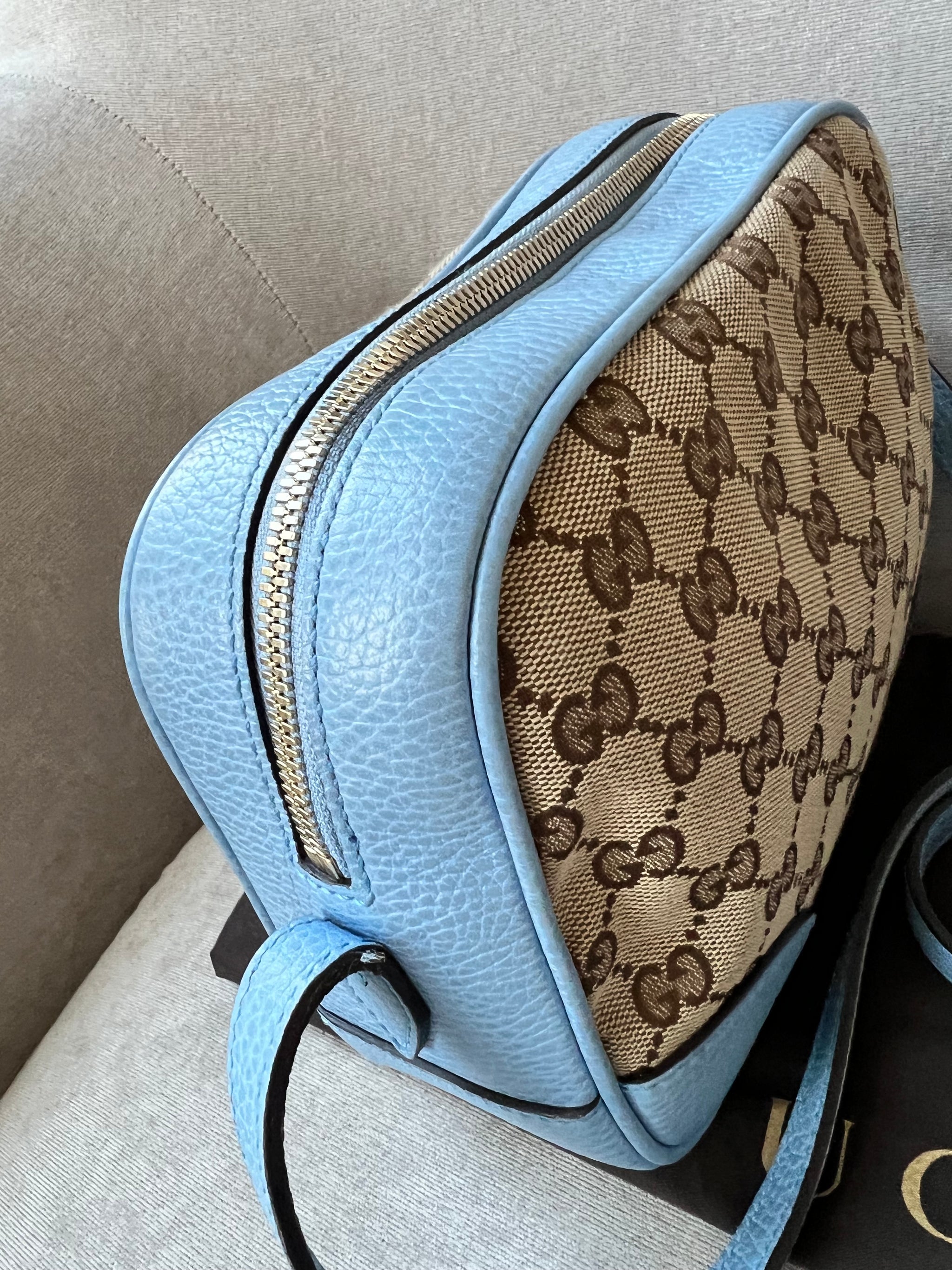 Gucci Bree GG Canvas Light Blue Mini Messenger Bag Addicted to Handbags