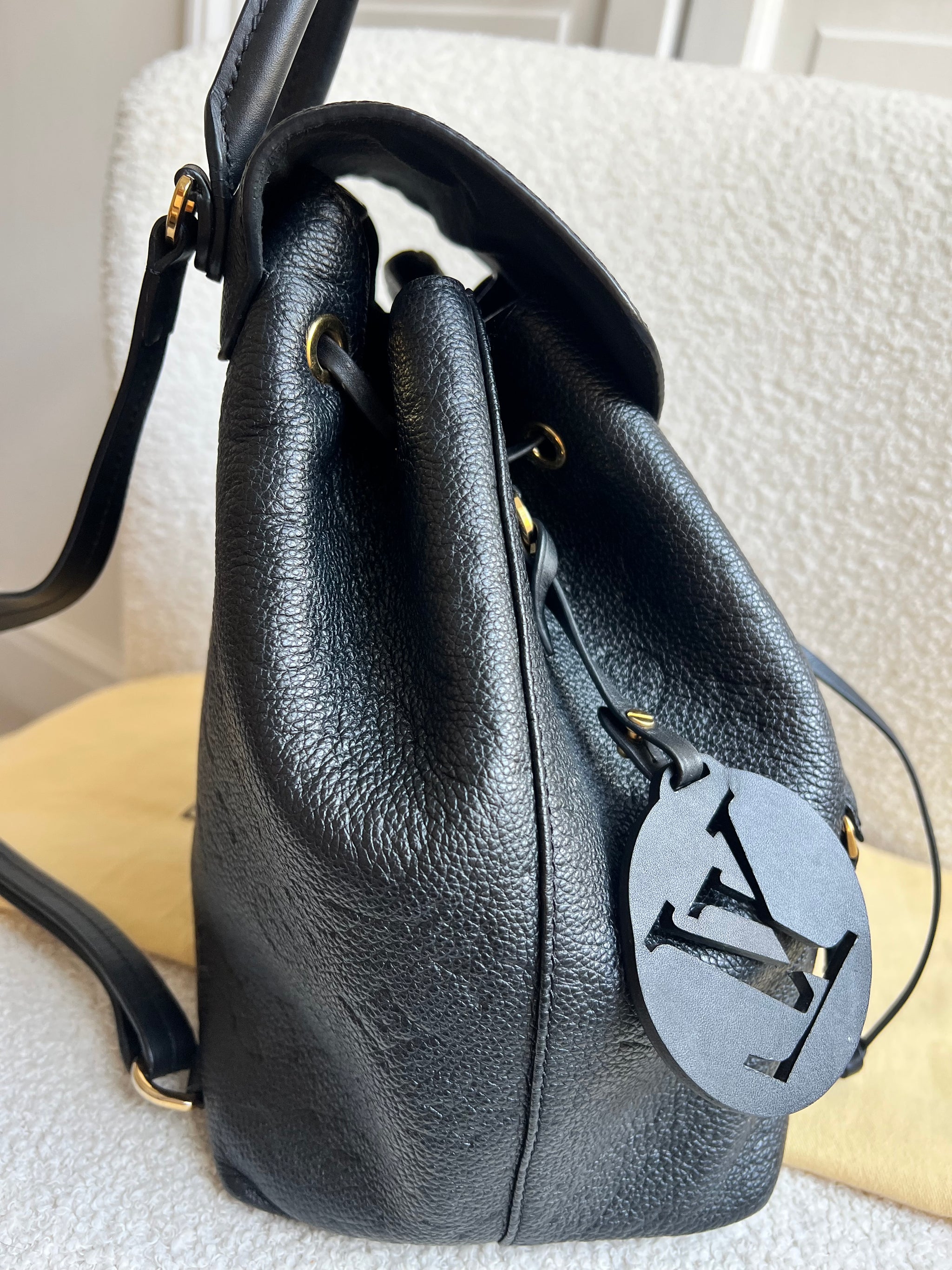 black louis vuitton backpack with gold plate Louis Vuitton Montsouris Backpack Black Empreinte – Addicted to Handbags