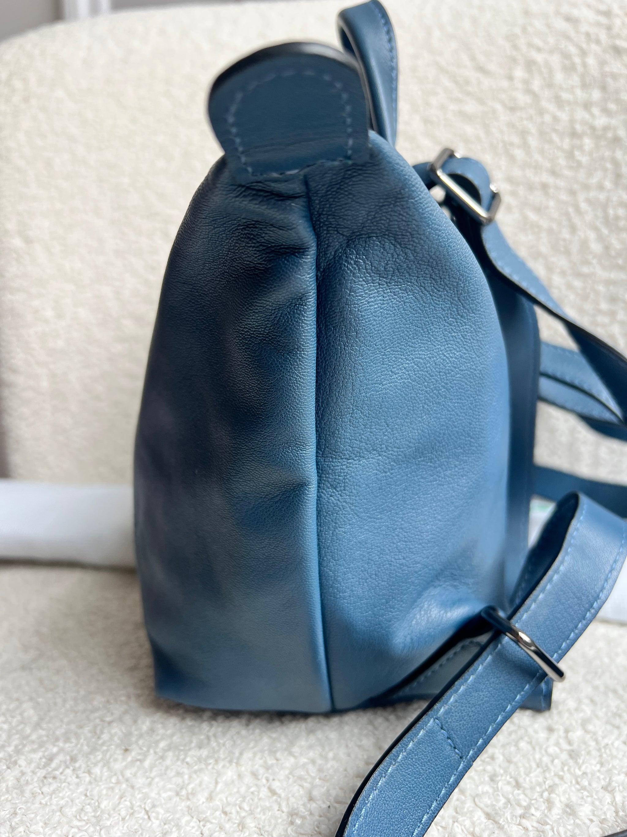 Longchamp Pale Blue Leather Mini Backpack Authentic Longchamp Le Cuir small leather flap backpack in  main image 4