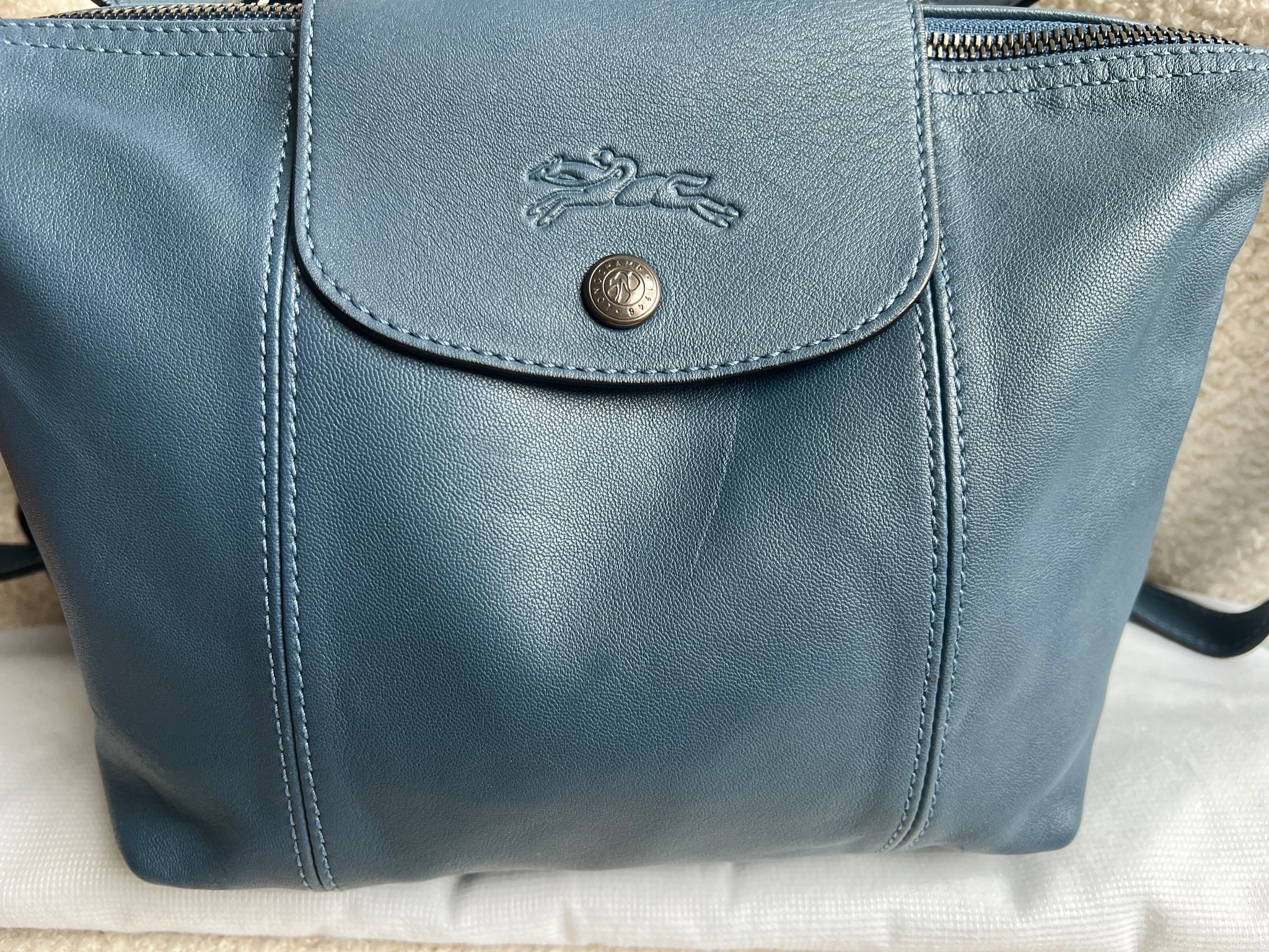 Longchamp Pale Blue Leather Mini Backpack Authentic Longchamp Le Cuir small leather flap backpack in  main image 2