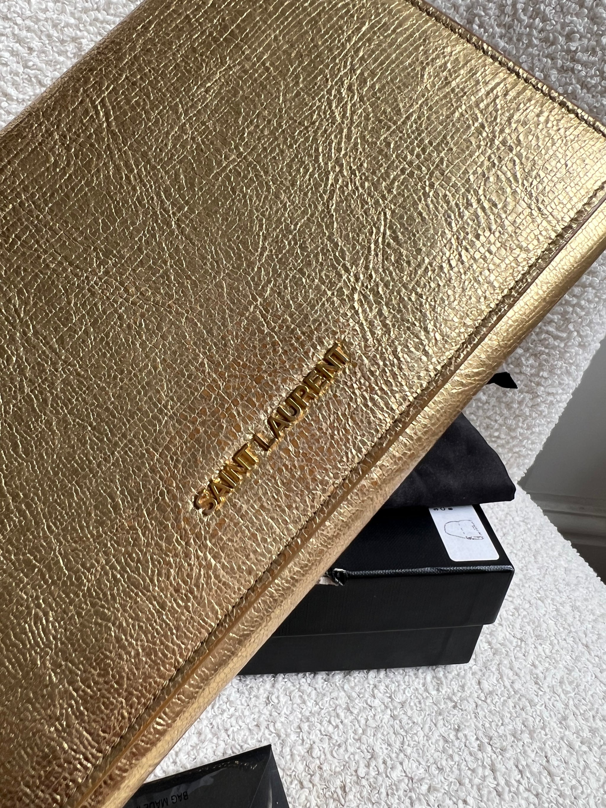 Yves Saint Laurent (YSL) Metallic Gold Wallet on Chain Clutch