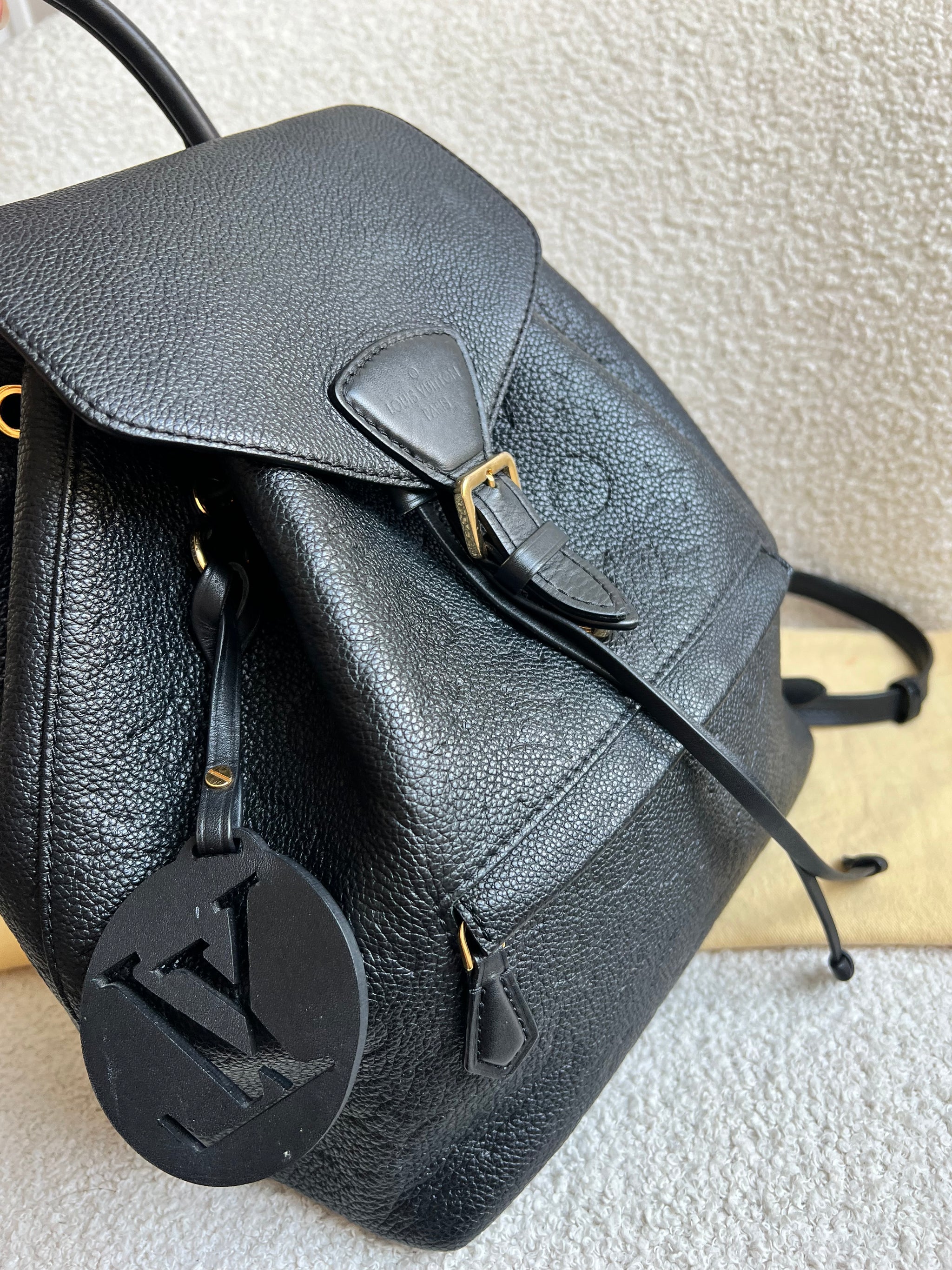 black louis vuitton backpack with gold plate Louis Vuitton Montsouris Backpack Black Empreinte – Addicted to Handbags