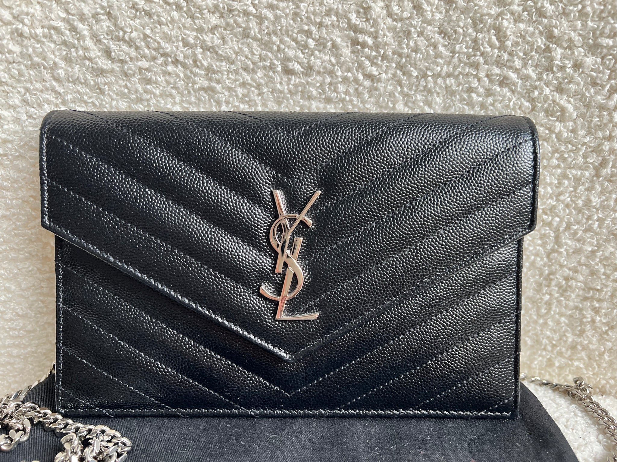 Ysl Woc Ysl Black Monogram Envelope Chain Wallet Bag Saint Laurent