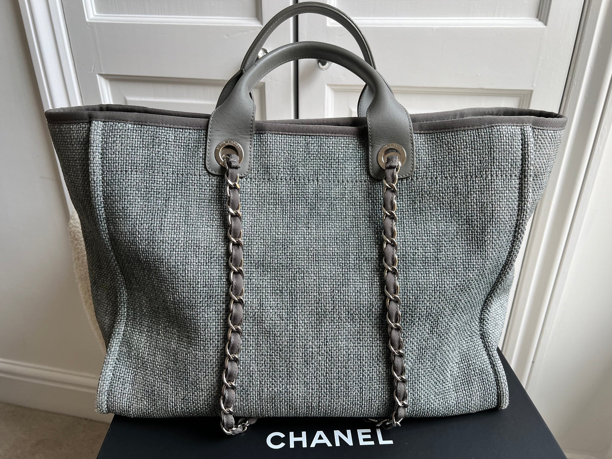 Chanel Large Grey Canvas Deauville RRP 3500 Addicted to Handbags