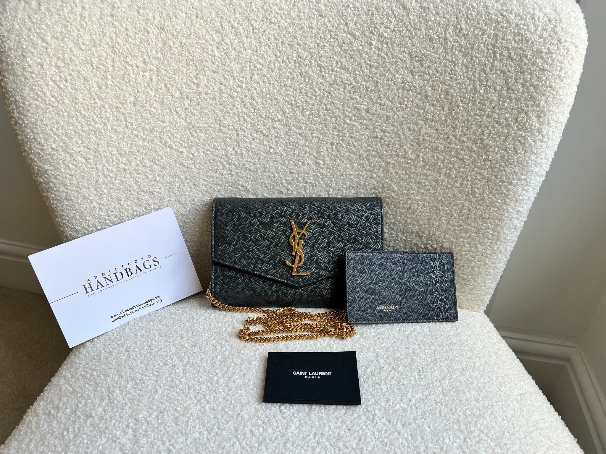 Yves Saint Laurent YSL Grey Uptown Chain Wallet RRP 1110