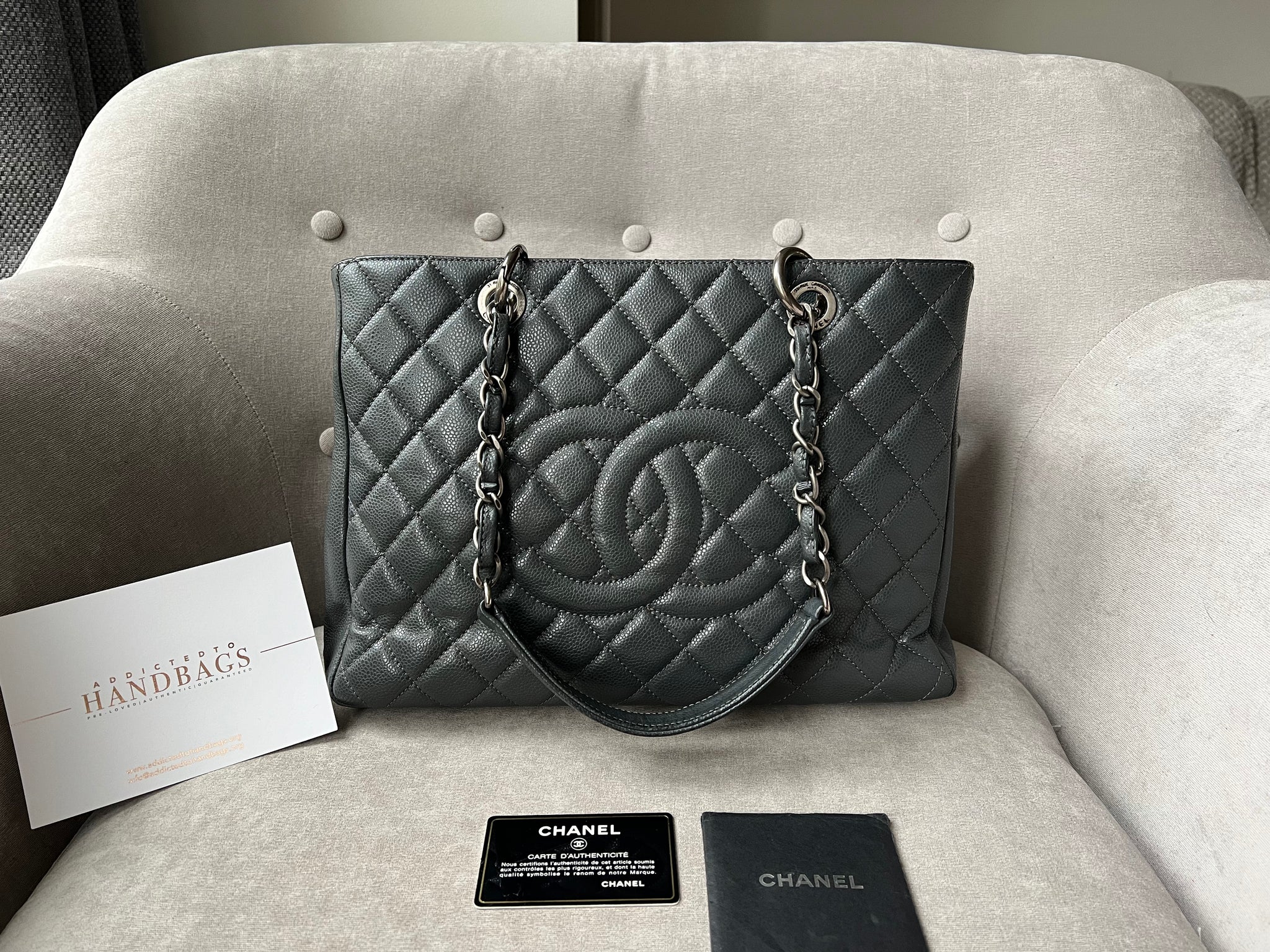 Chanel Grey Caviar Grand Shopper Tote GST Silver Hardware