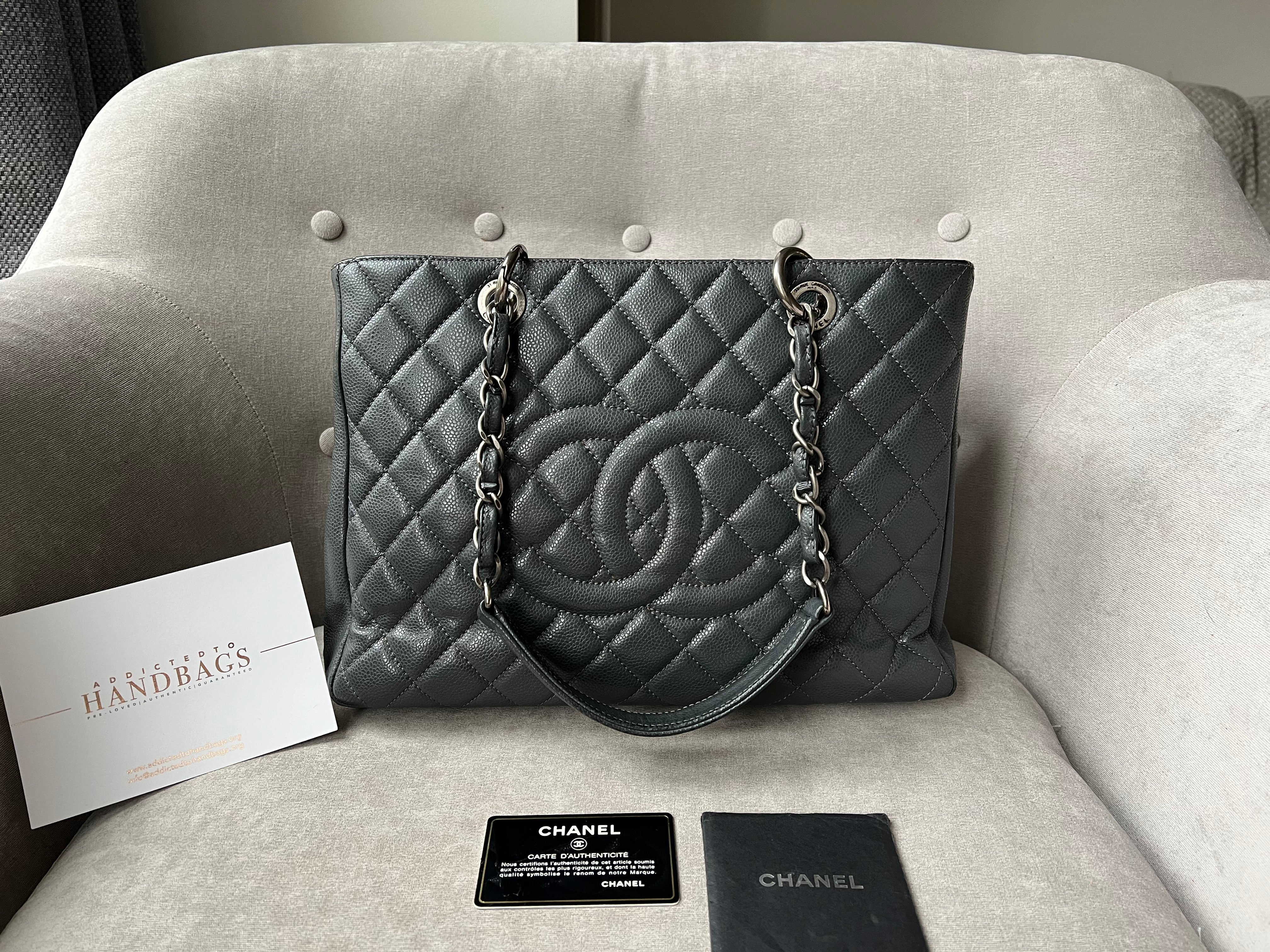 Chanel Grey Caviar Grand Shopper Tote GST Silver Hardware