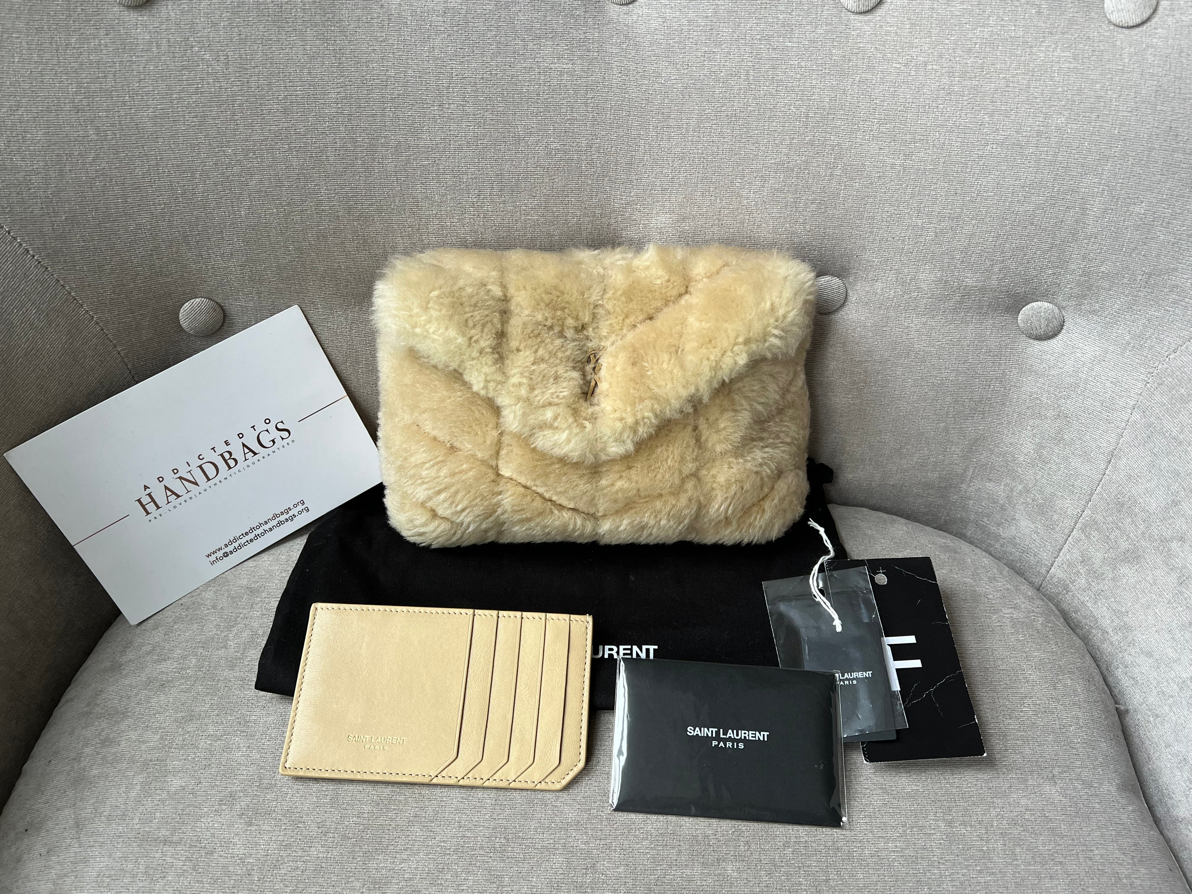 Saint Laurent Puffer Small YSL Shearling Pouch Clutch Bag