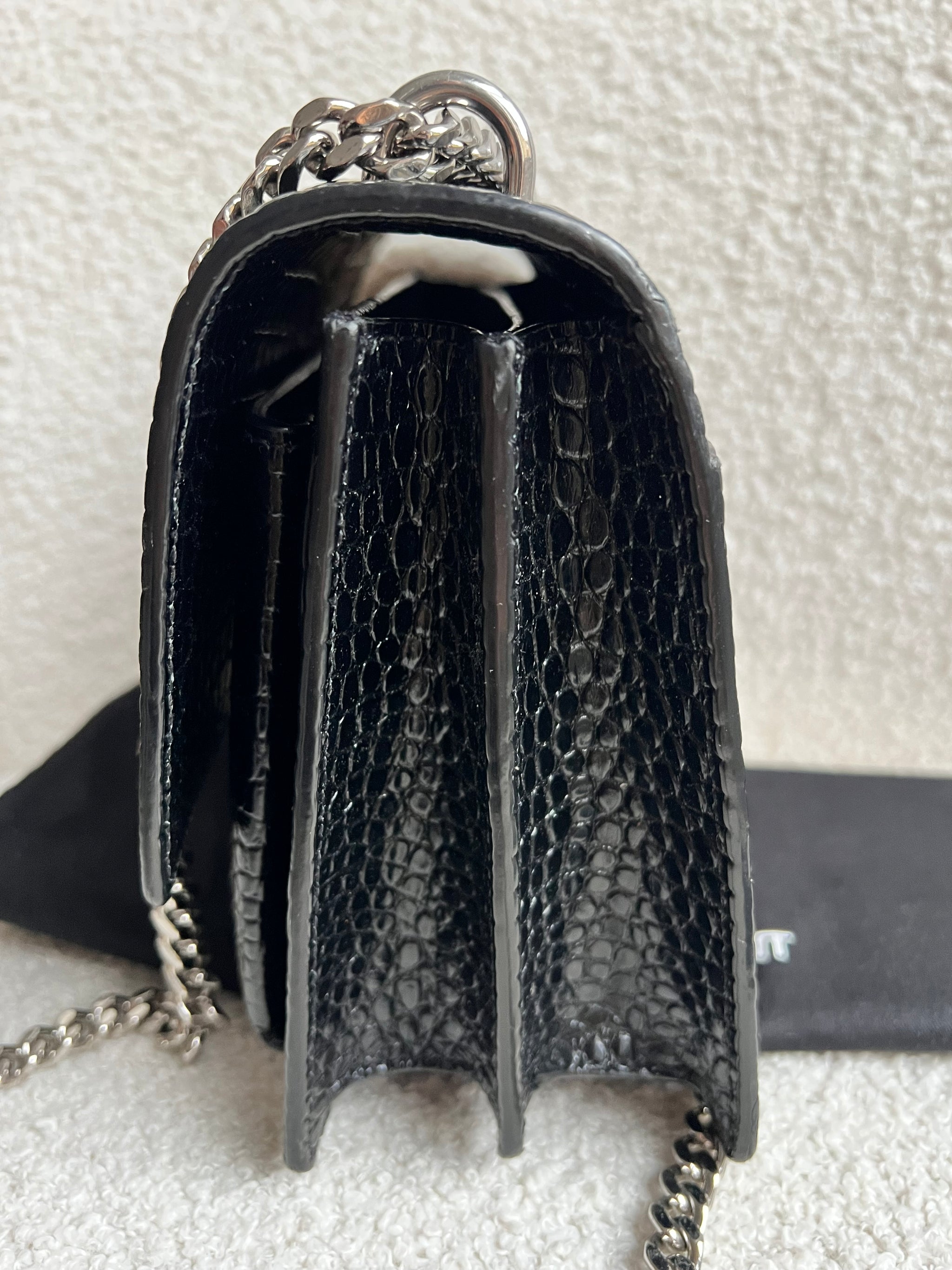 Yves Saint Laurent (YSL) Black Croc Medium Sunset with Silver