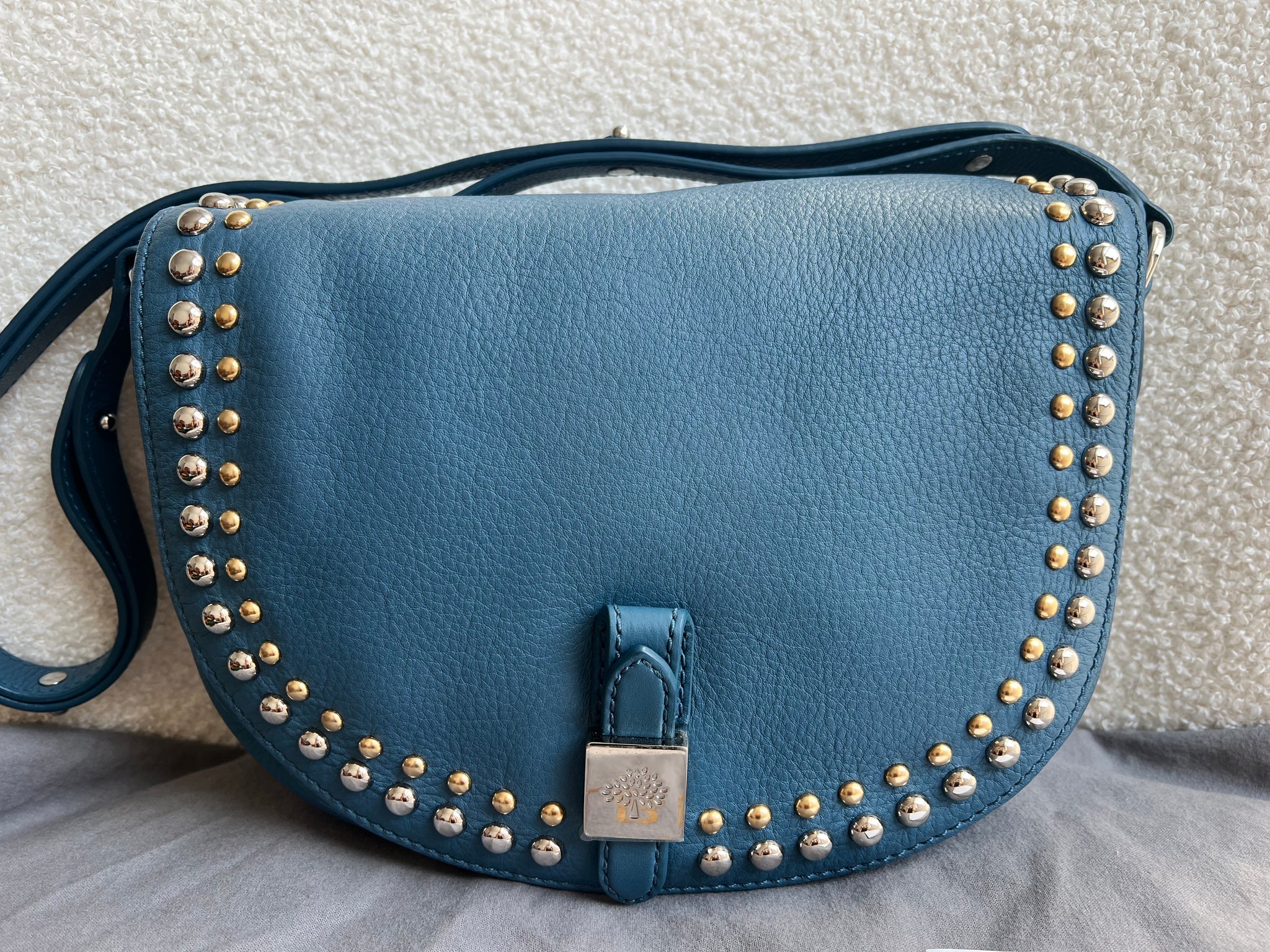 Mulberry Steel Blue Studded Tessie Satchel (RRP £650) – Addicted