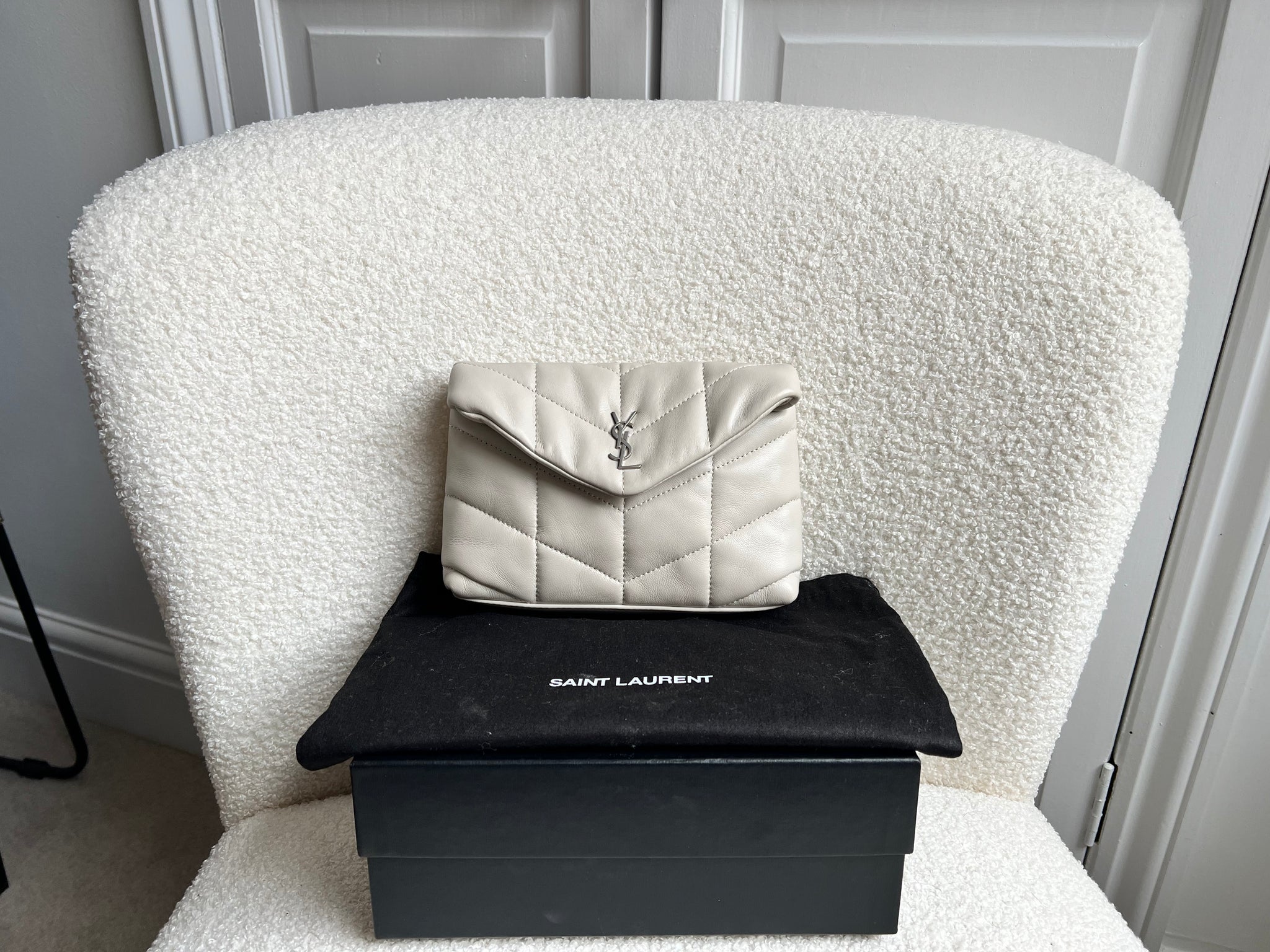 Yves Saint Laurent (YSL) Puffer Clutch Pouch in Blanc