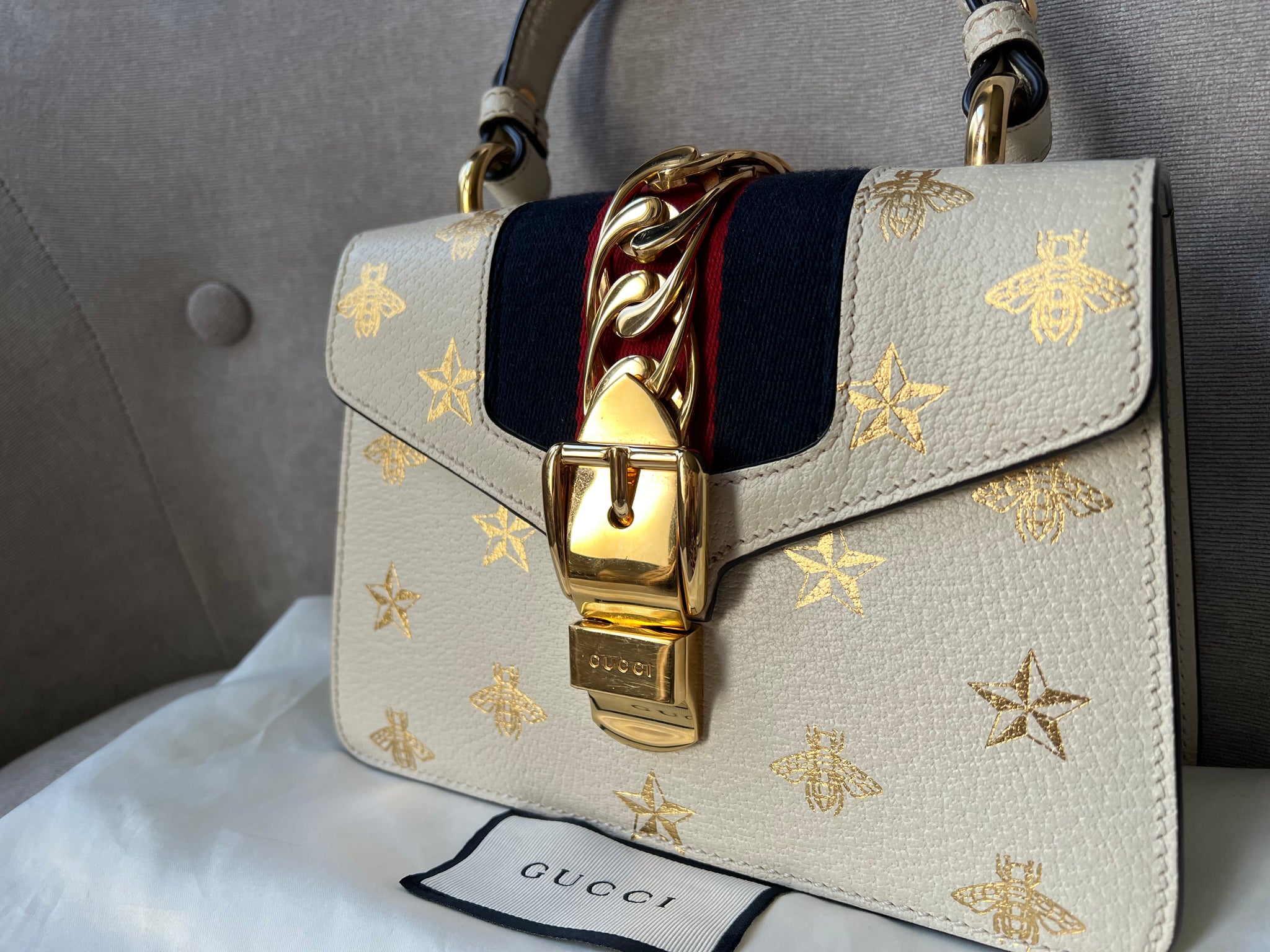Gucci White Bee Star Sylvie Mini Bag RRP 1 890 Addicted to Handbags
