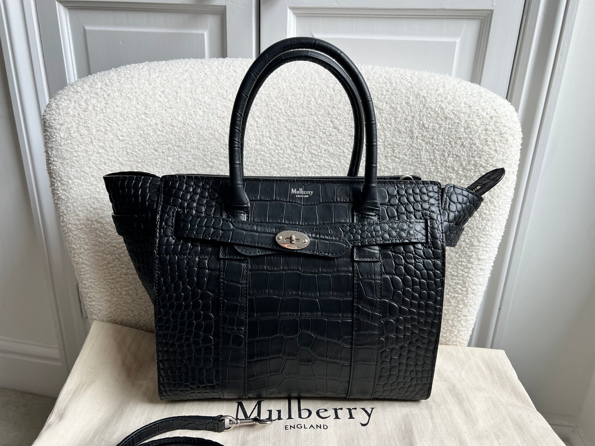 Mulberry Black Matte Croc Small Zipped Bayswater (RRP £1,350)