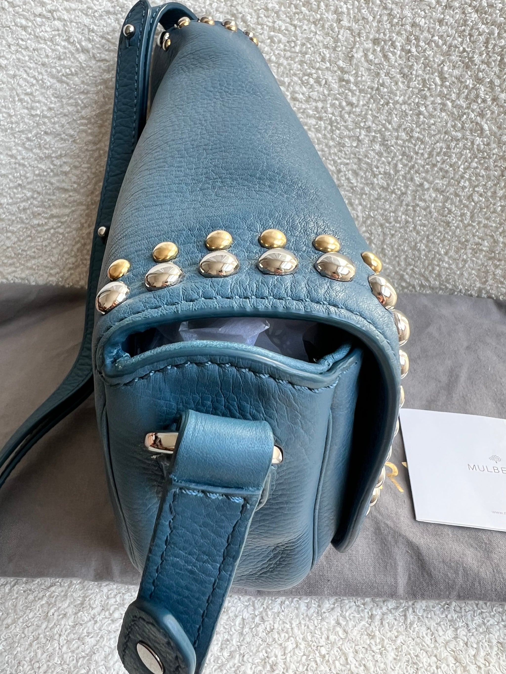 Mulberry Steel Blue Studded Tessie Satchel (RRP £650) – Addicted
