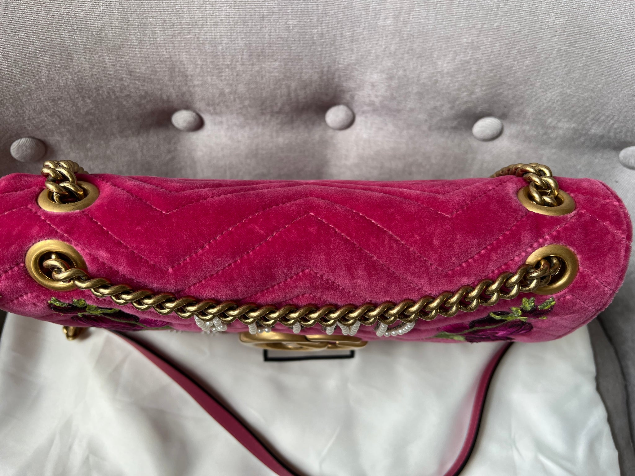 Gucci GG Pink Velvet Blind for Love Marmont Medium Shoulder Bag RRP Addicted to Handbags