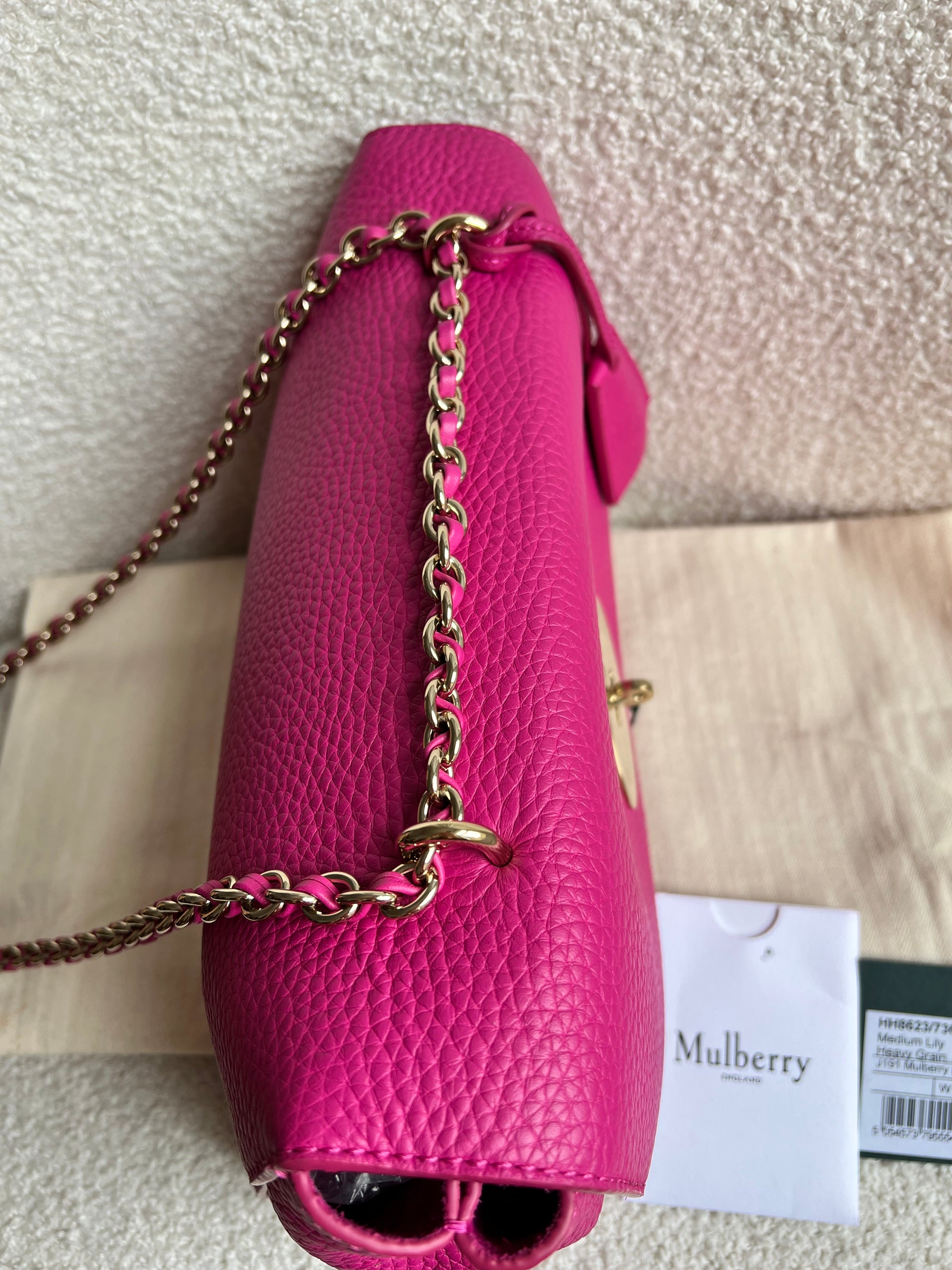 Mulberry Pink Heavy Grain Medium Lily with Gold Hardware