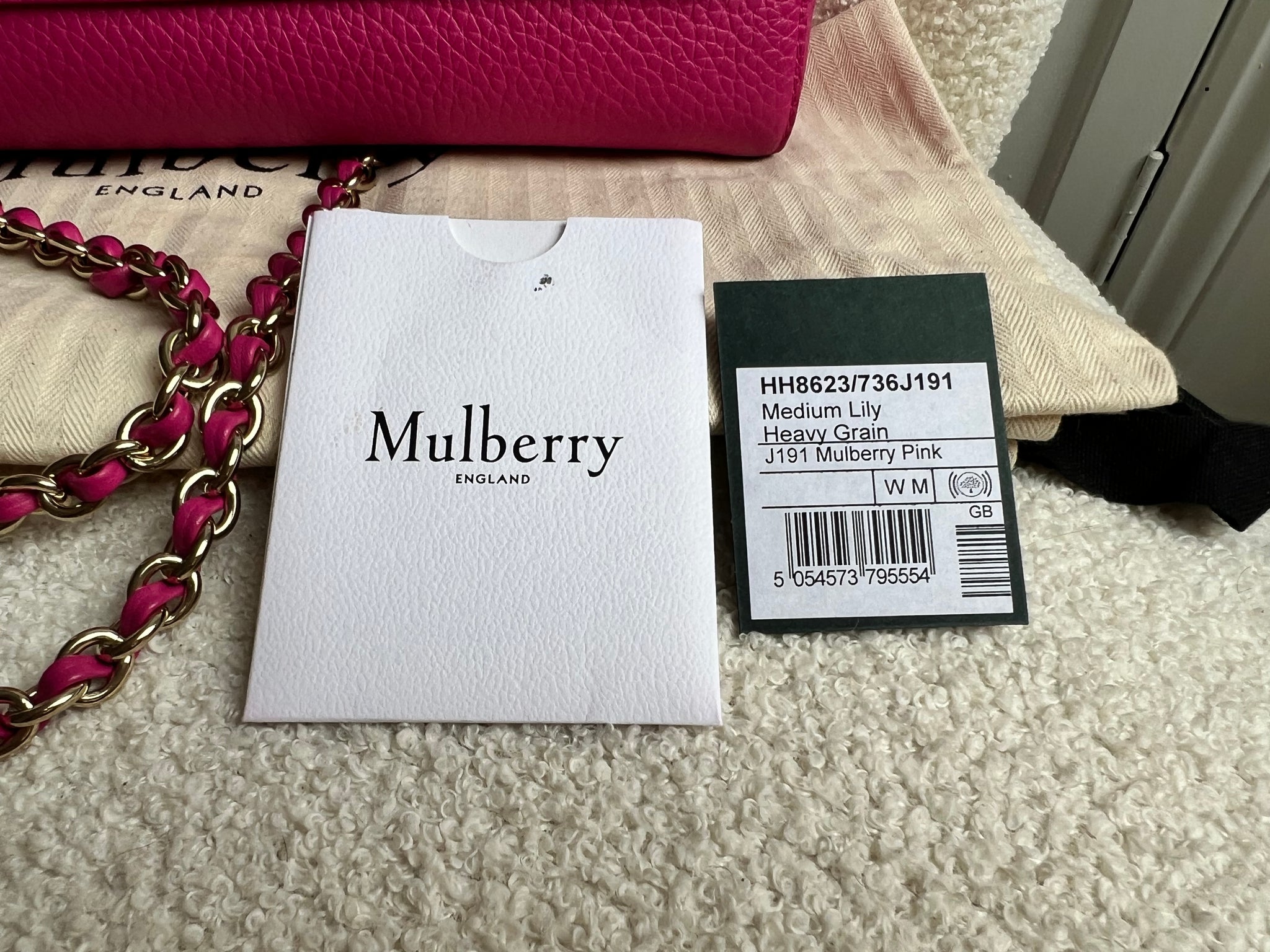 Mulberry Pink Heavy Grain Medium Lily with Gold Hardware