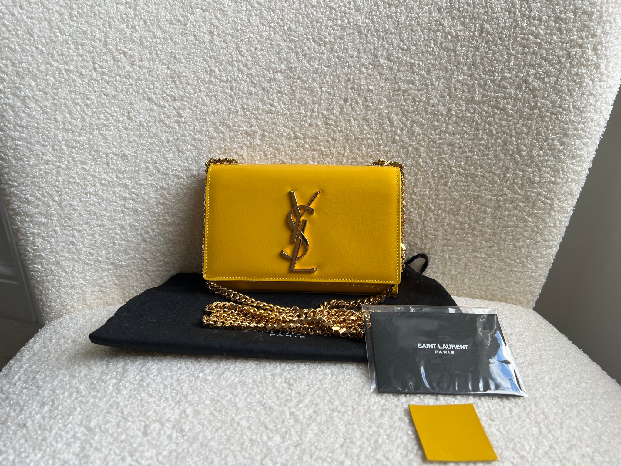 Yves Saint Laurent (YSL) Small Kate Yellow Patent with Gold