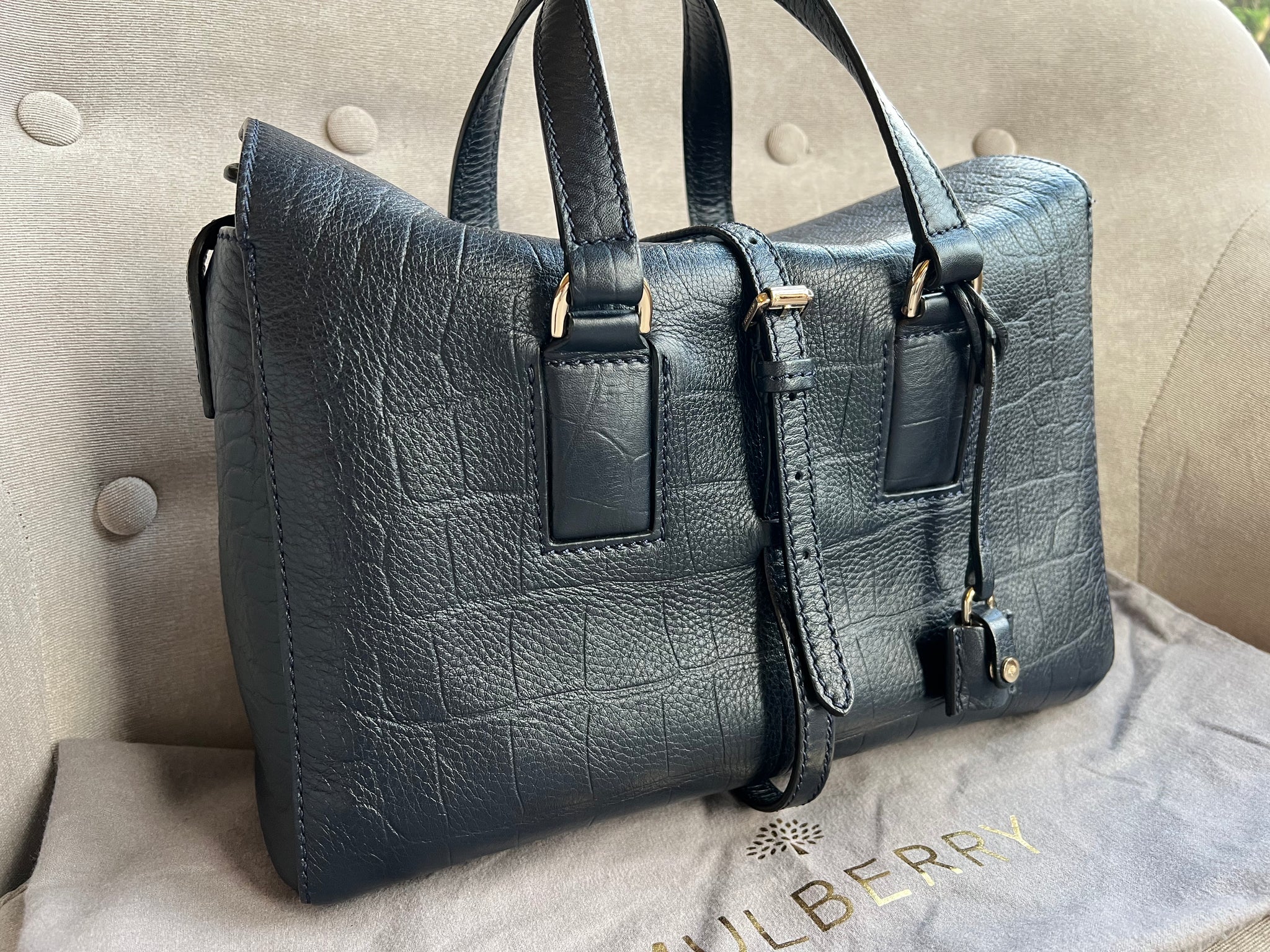 Mulberry Small Midnight Blue Croc Print Roxette Addicted to Handbags