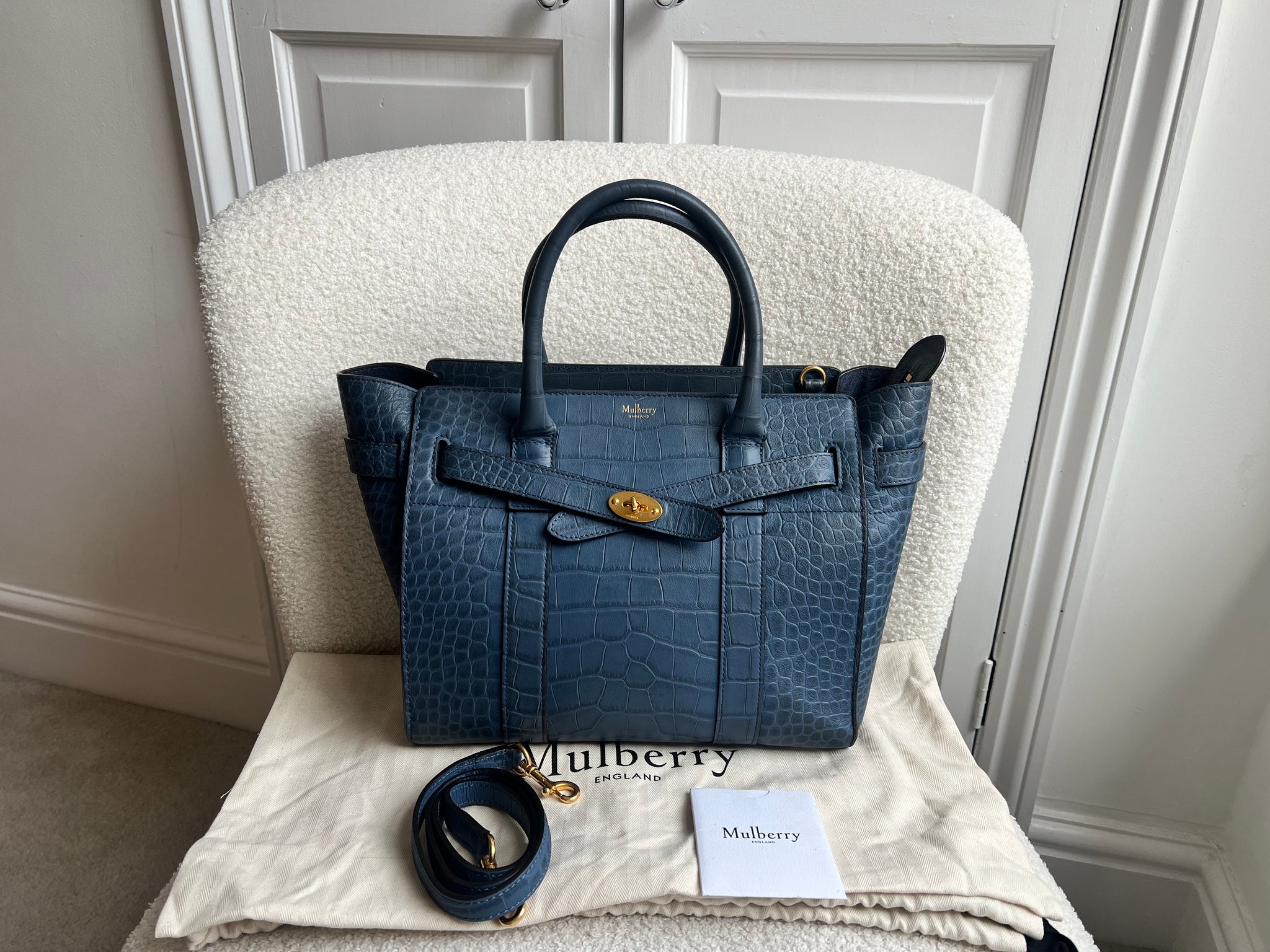 Mulberry Pale Navy Matte Croc Small Zipped Bayswater (RRP £1,350) - Technical View