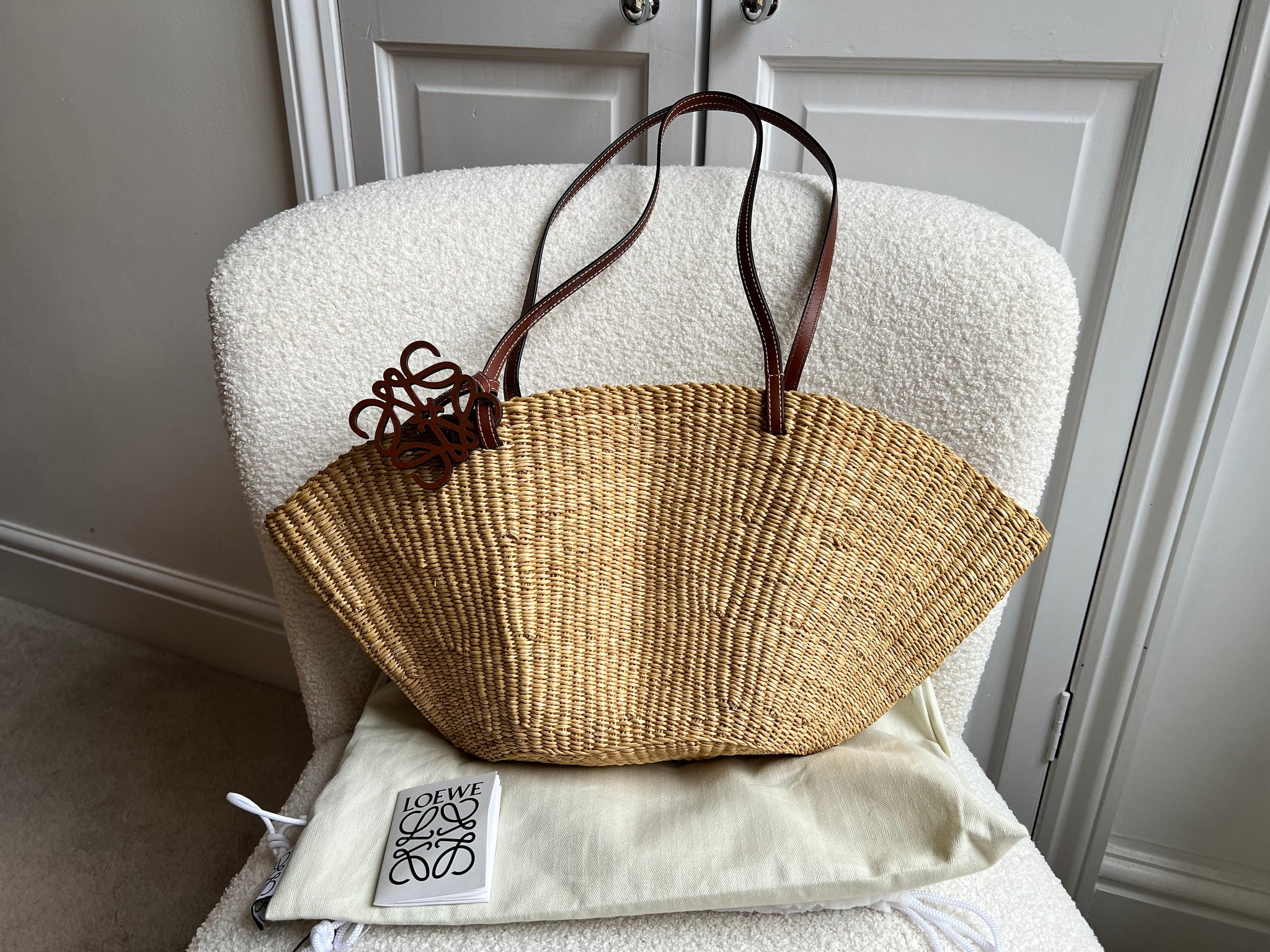 Loewe Shell Small Elephant Grass and Leather Basket Bag (RRP £475
