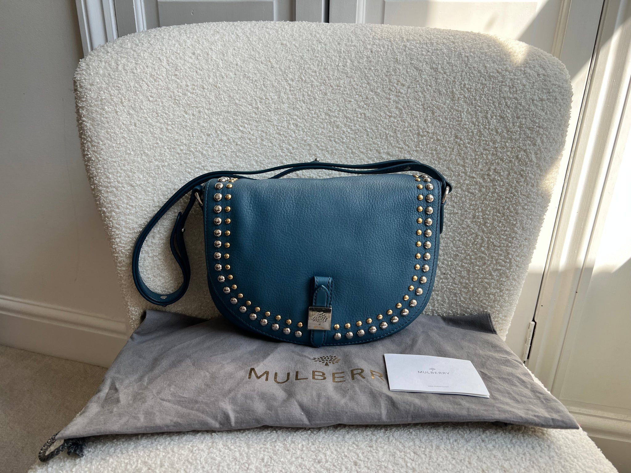 Mulberry Steel Blue Studded Tessie Satchel (RRP £650)