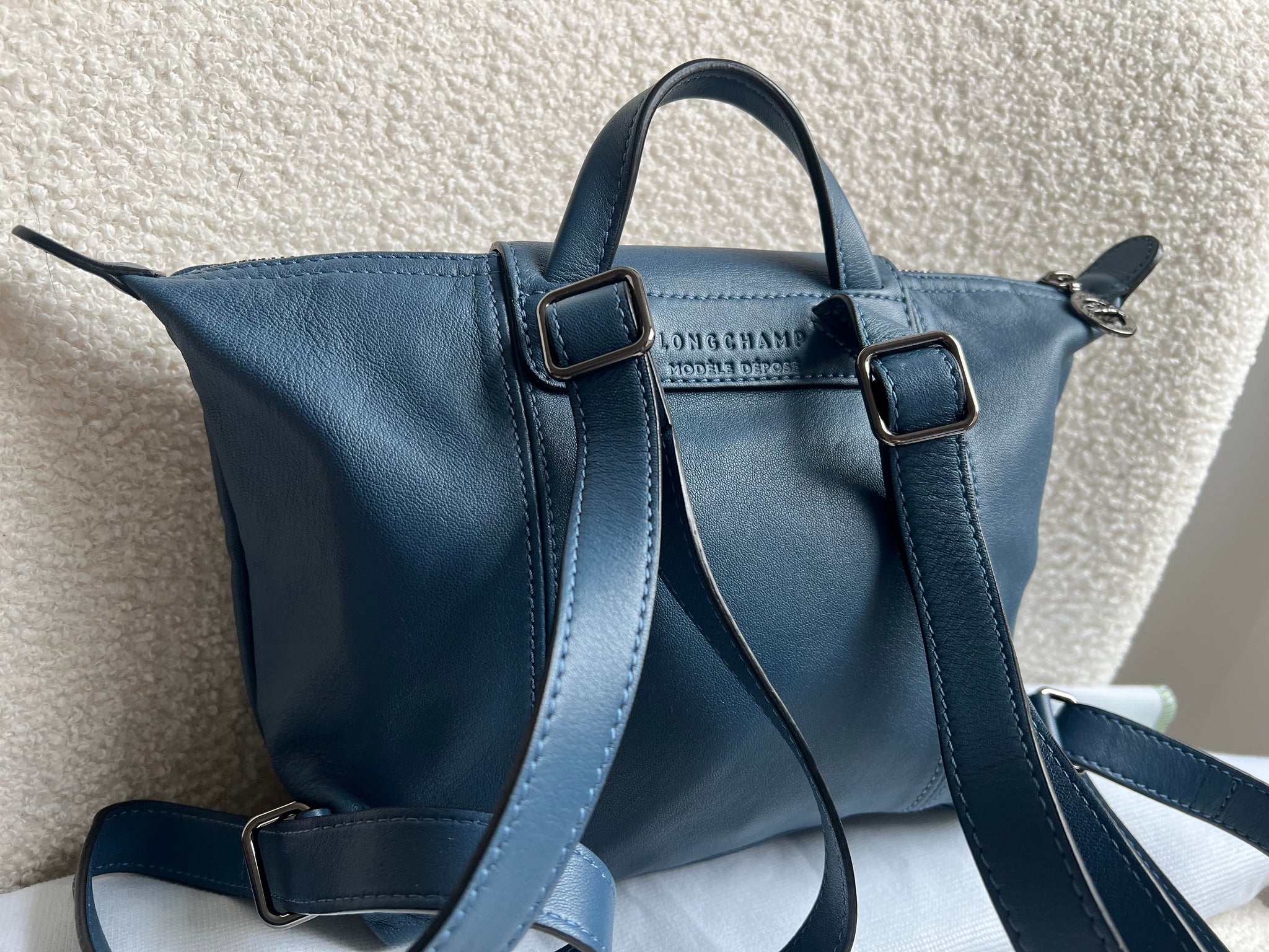 Longchamp Pale Blue Leather Mini Backpack NEW Longchamp Le Pliage leather Backpack | Mercari main image 3
