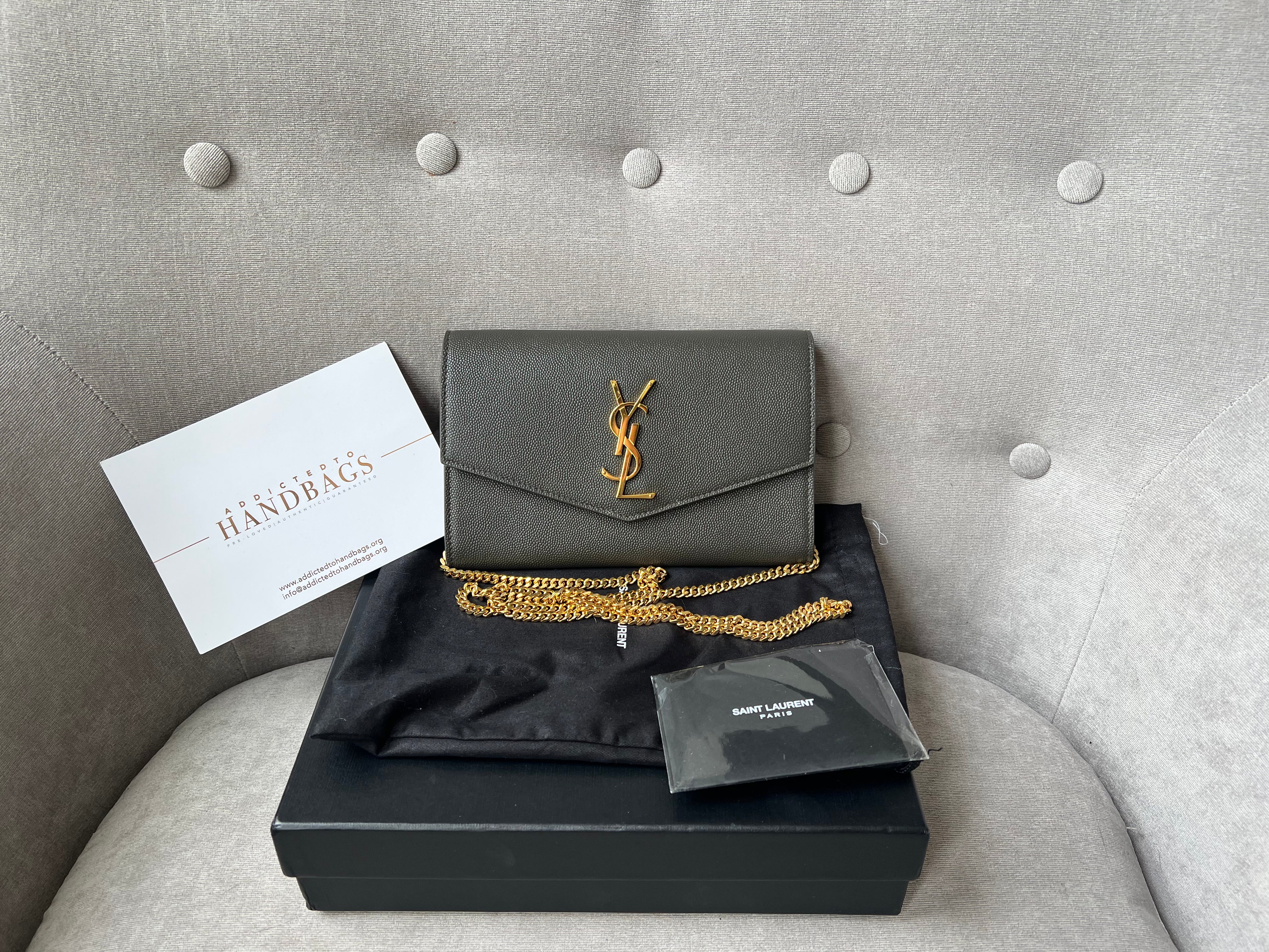 Yves Saint Laurent (YSL) Grey Uptown Chain Wallet (RRP £1105)