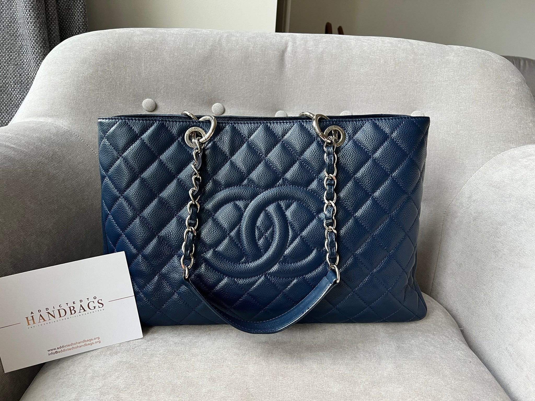 Chanel XL Dark Blue Caviar Grand Shopper Tote GST