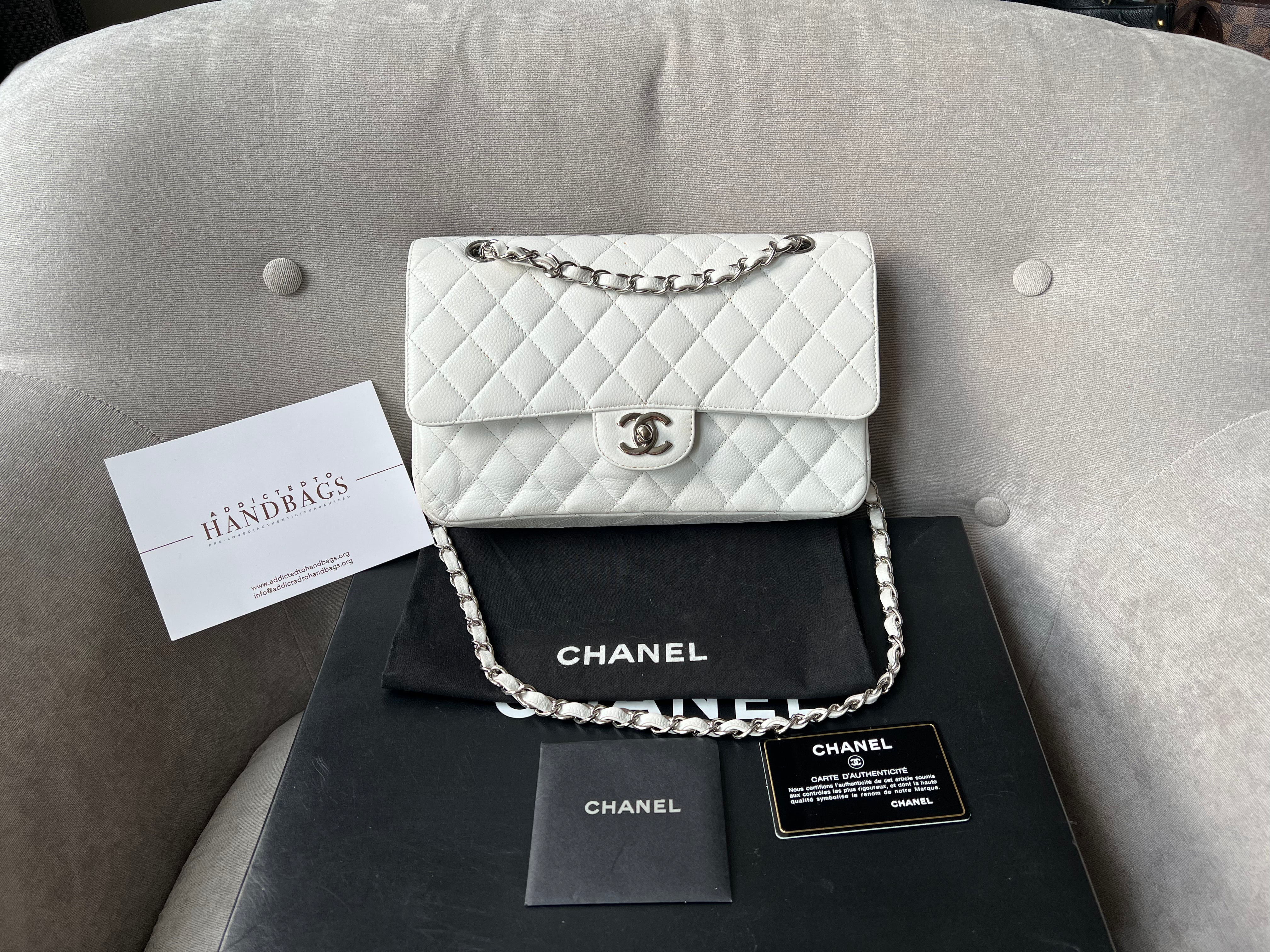 Chanel Medium Classic Flap in White Caviar (RRP £8,530)