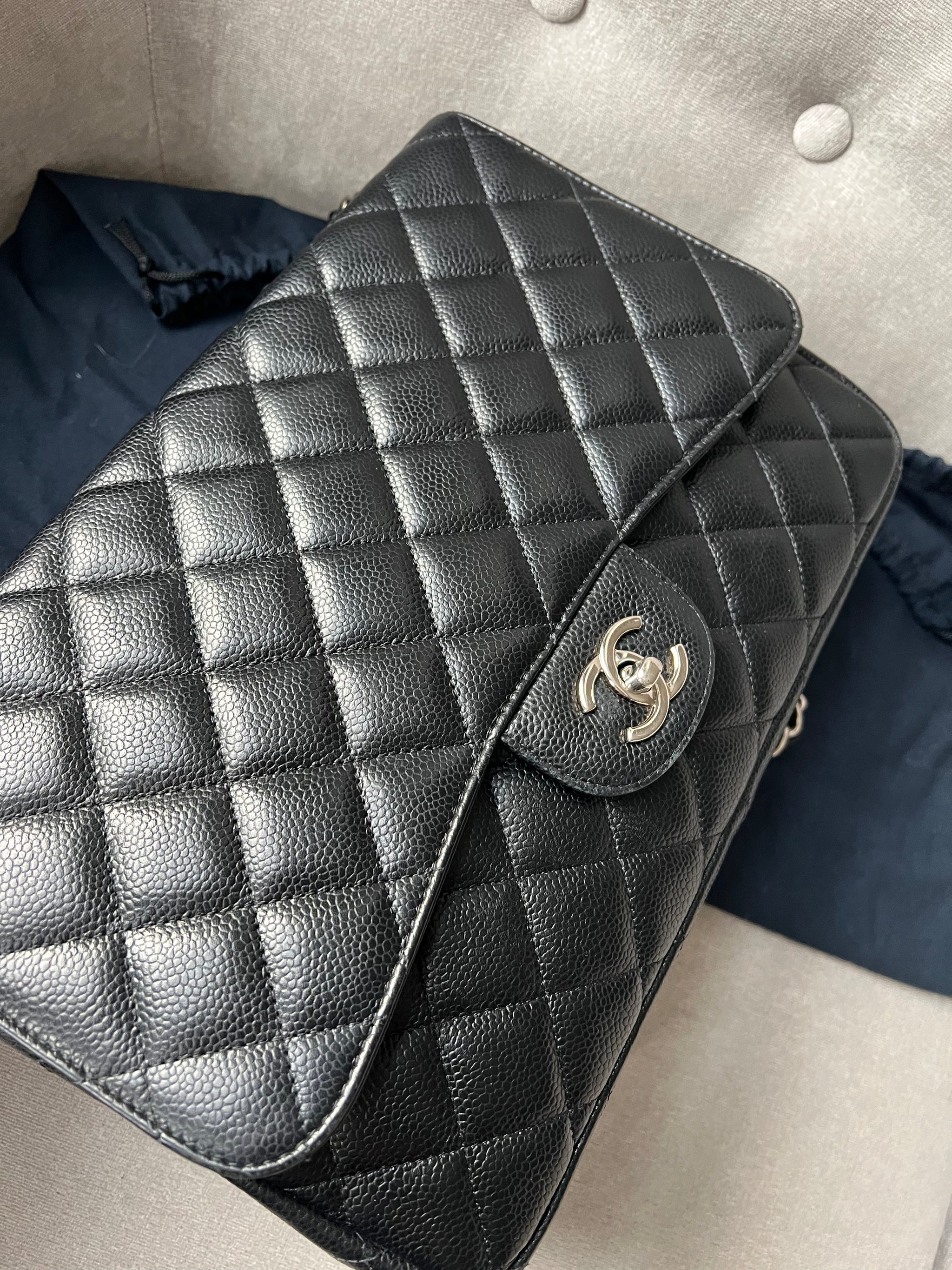 Chanel Jumbo Single Flap in Black Caviar Silver Hardware Addicted to Handbags