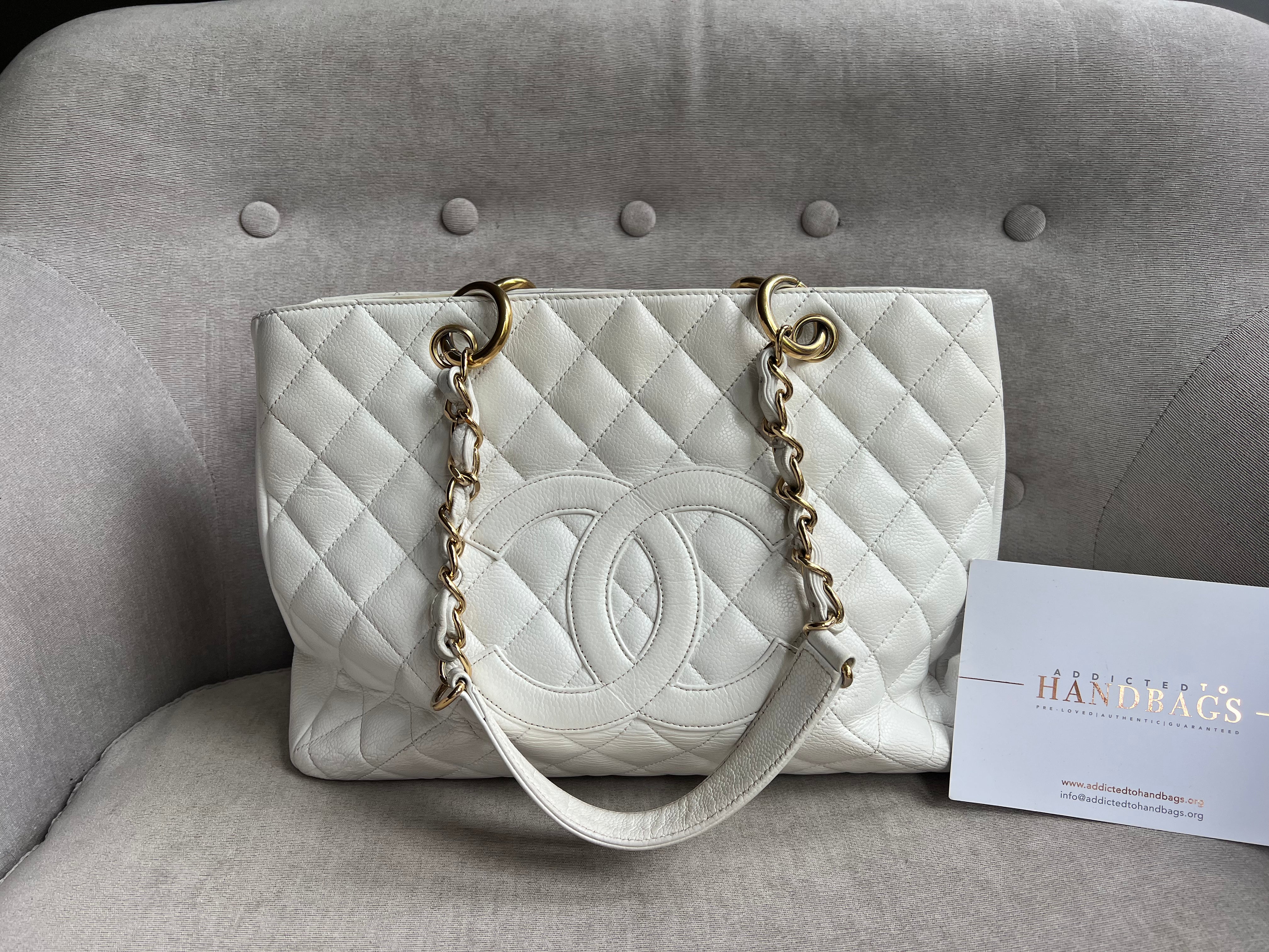 Chanel White Caviar Grand Shopper Tote (GST) – Addicted to Handbags