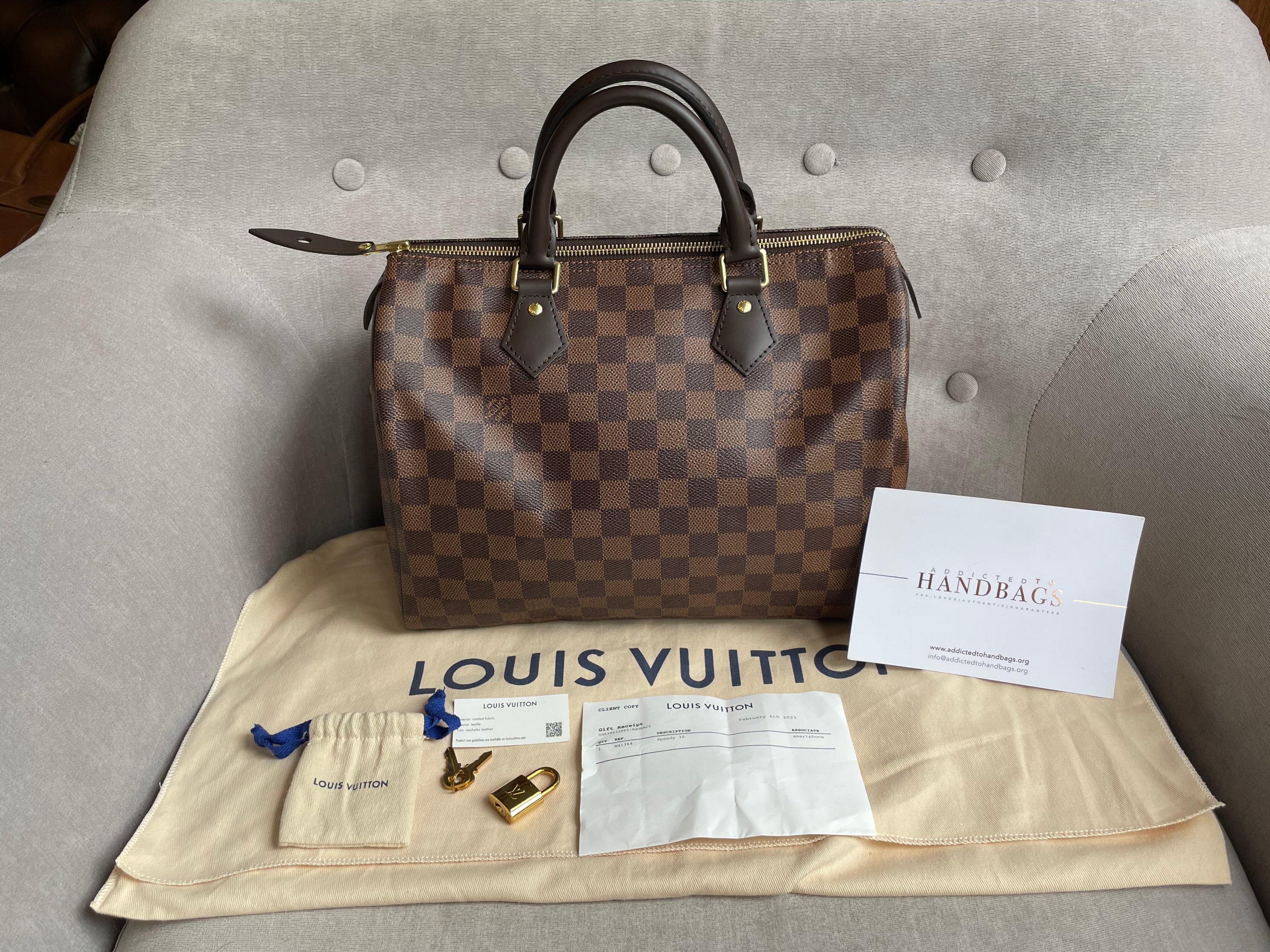 Luis Vuitton Speedy 30 Bandouliere Damier Ebene Print Crossbody Bag