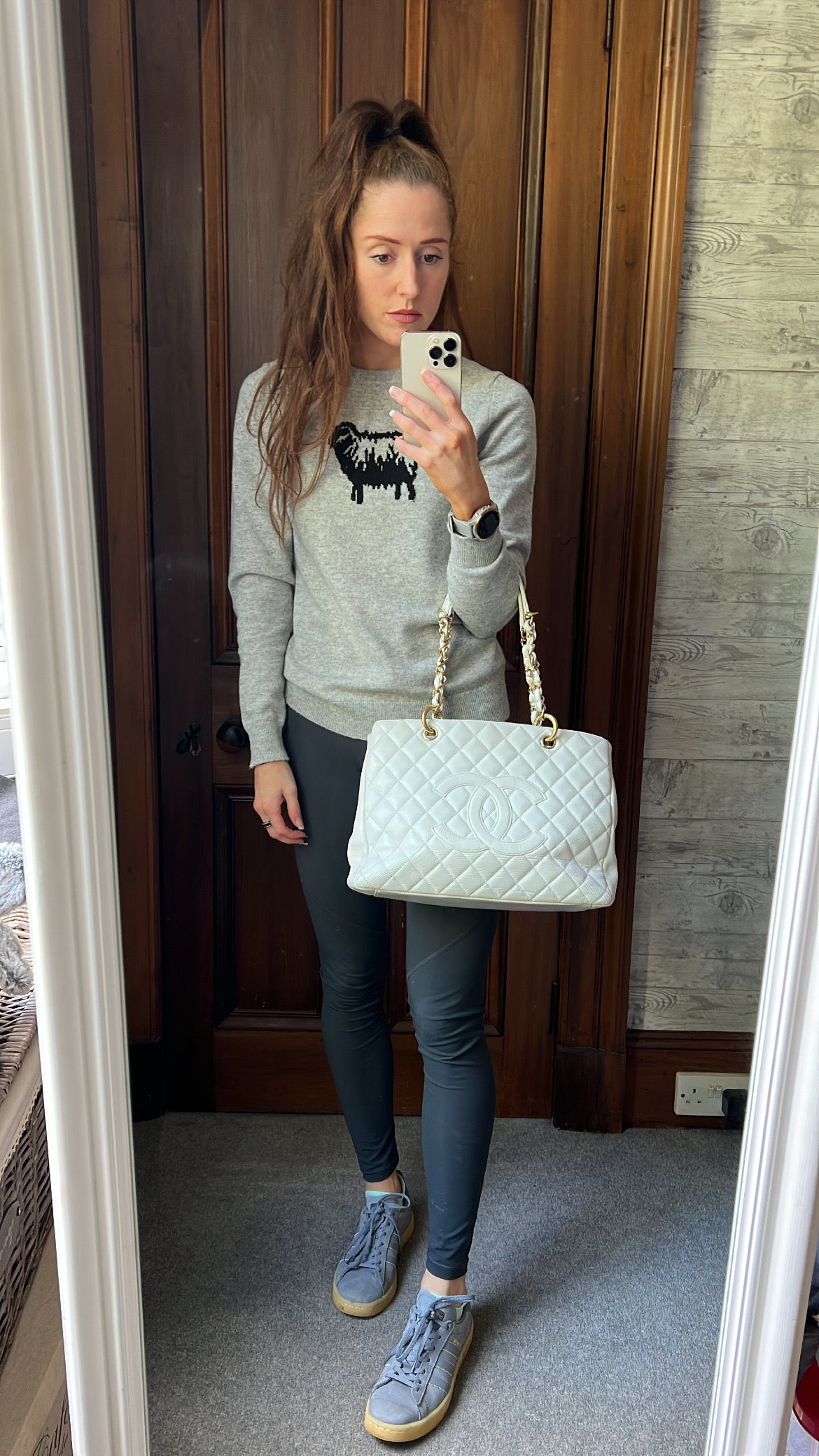 Chanel Grand Shopping Tote Outfit Chanel Patent Leather Grand