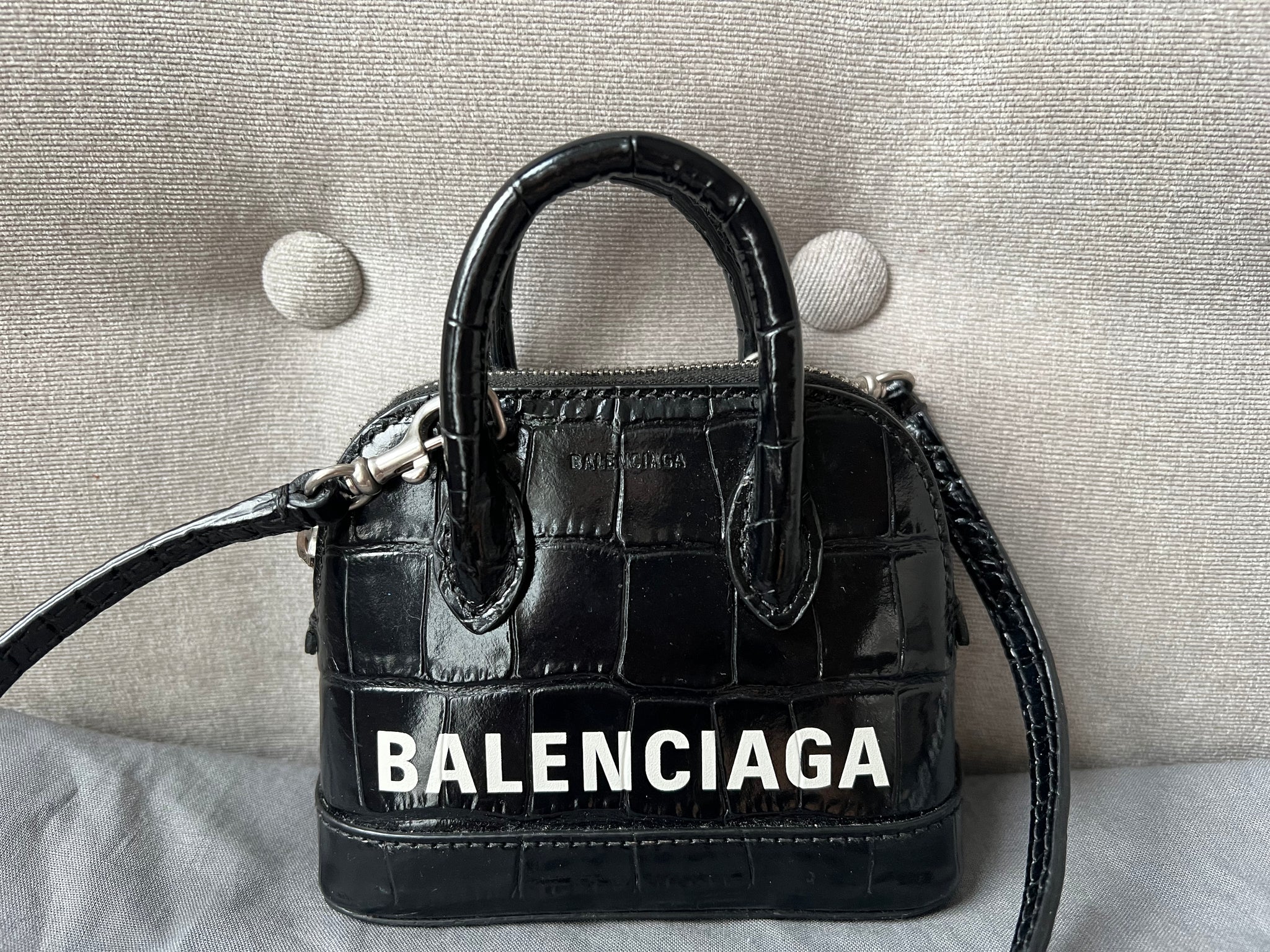 Balenciaga Black Croc Micro Ville Top Handle Bag – Addicted to