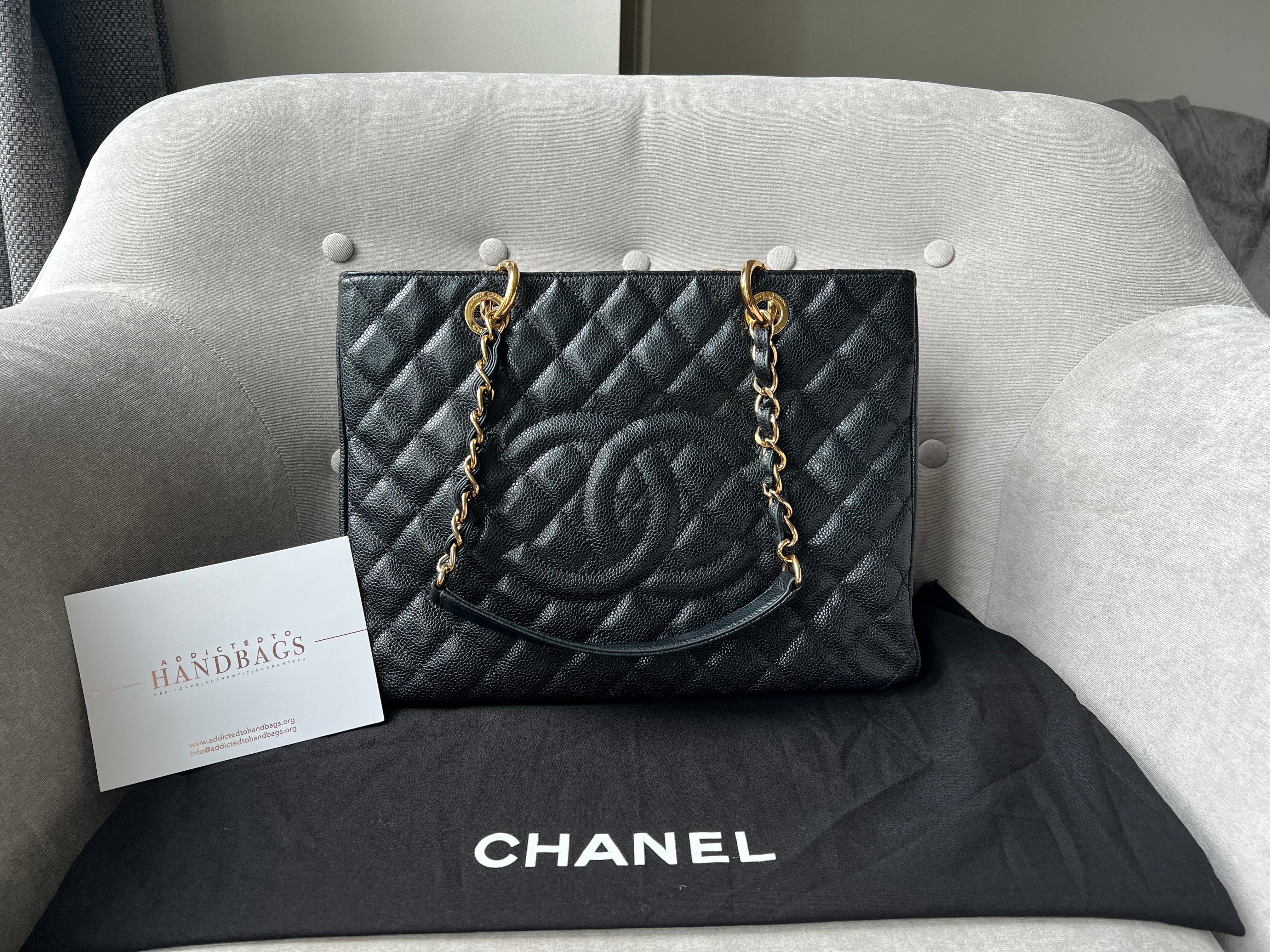 CHANEL Caviar GST 13 Grand Shopping Tote Chain Shoulder Bag Black j25 –  hannari-shop