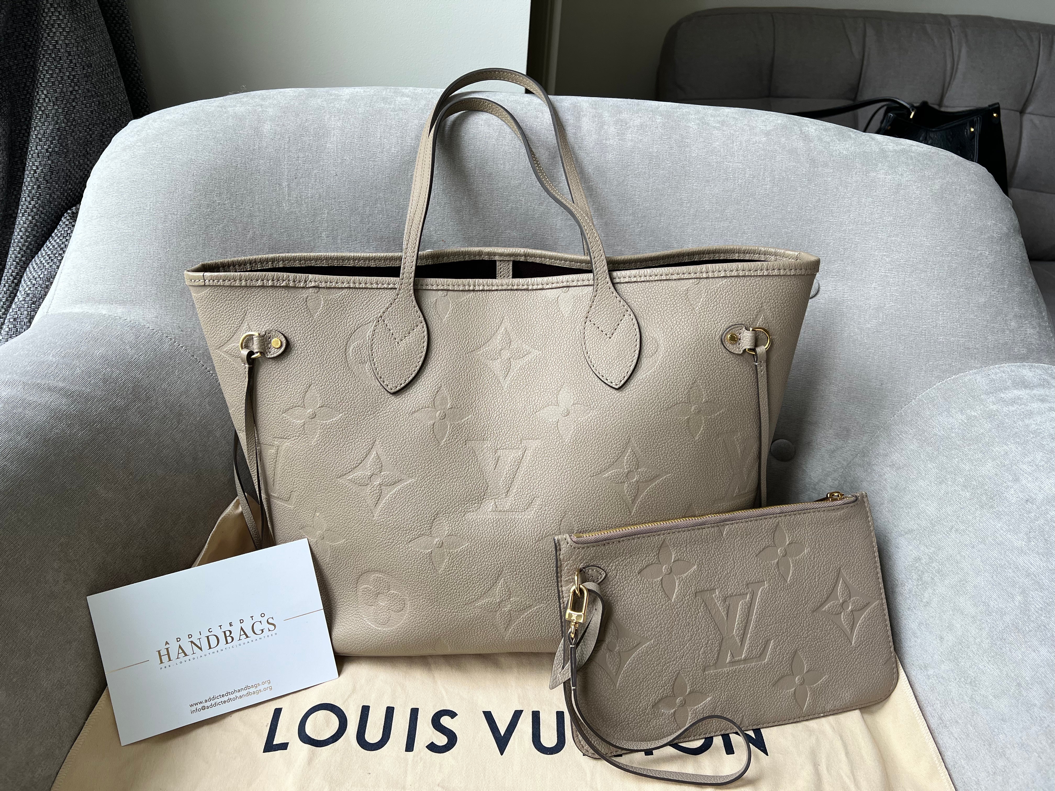 My first LV purchase! Neverfull MM tote bag in Monogram Empreinte leather  in colour Dune. 🤎 Pochette was included. Let the addiction begin lol. :  r/Louisvuitton