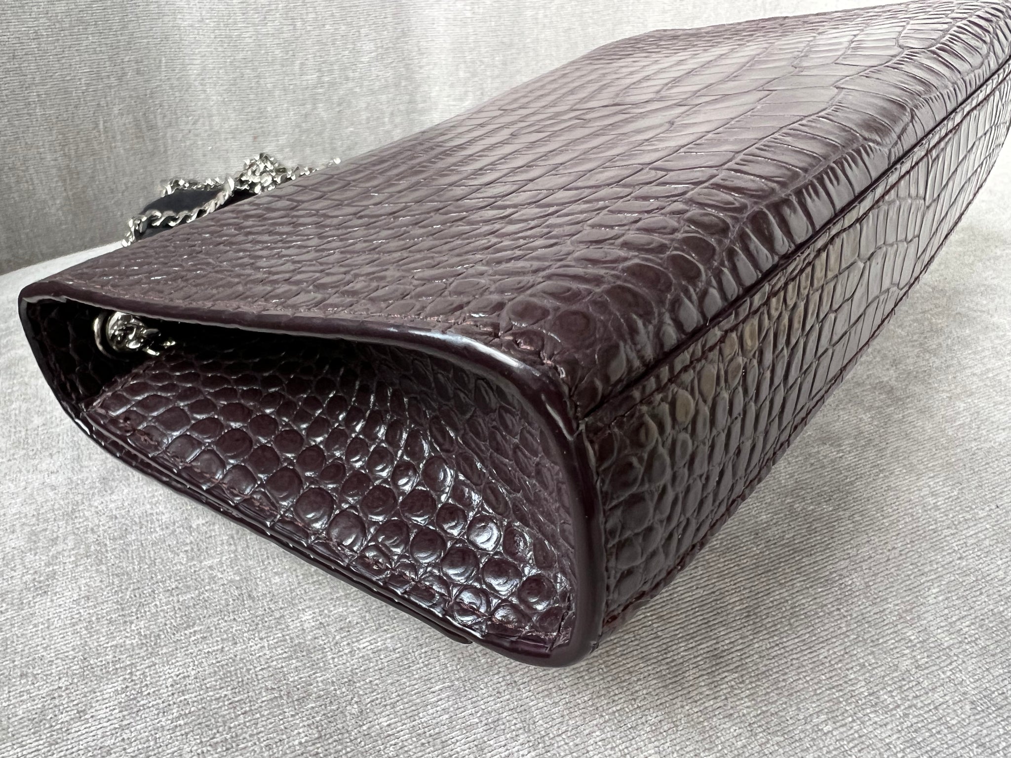 Yves Saint Laurent (YSL) Burgundy Croc Medium Kate Tassel with