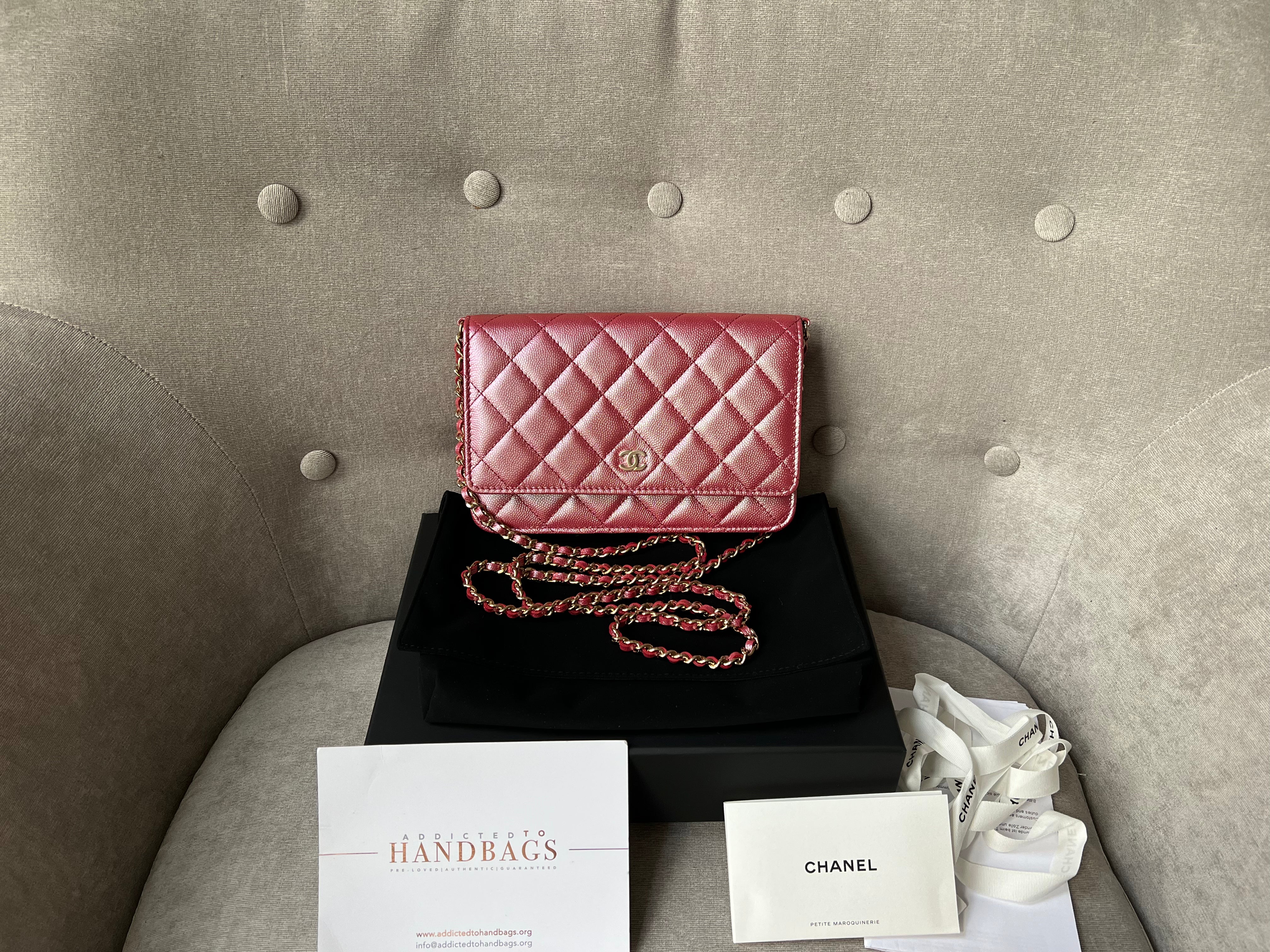 Chanel Quilted Wallet on Chain WOC Pink Caviar Gold Hardware 22S
