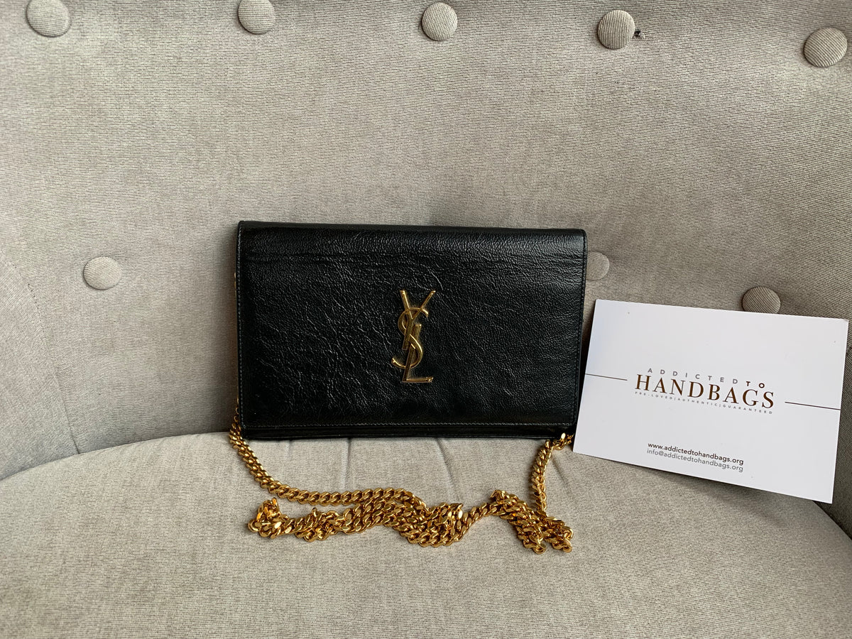 Yves Saint Laurent (YSL) Black Chain Wallet with Gold Hardware ...