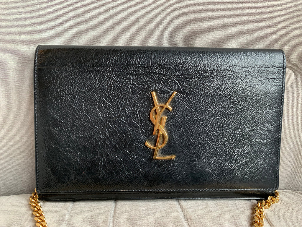 Yves Saint Laurent (YSL) Black Chain Wallet with Gold Hardware ...