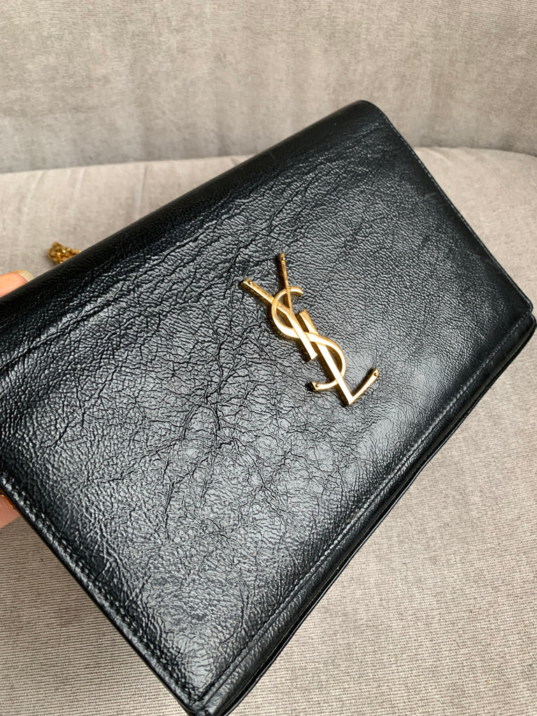 Yves Saint Laurent (YSL) Black Chain Wallet with Gold Hardware ...