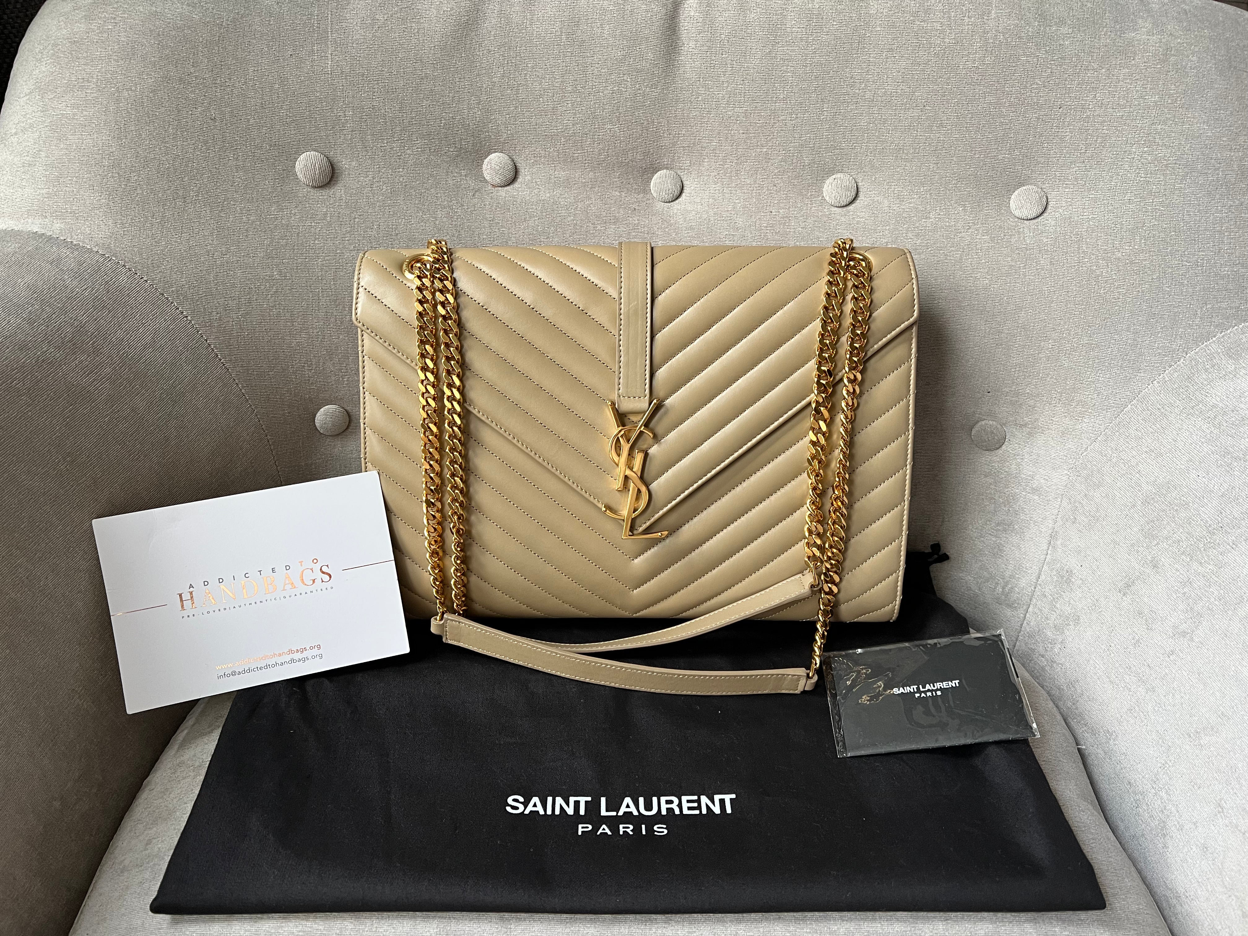 Saint Laurent Envelope Large Quilted Leather Crossbody - Dark Beige