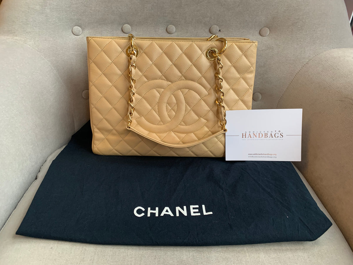 Chanel Beige Caviar Grand Shopper Tote with gold hardware (GST
