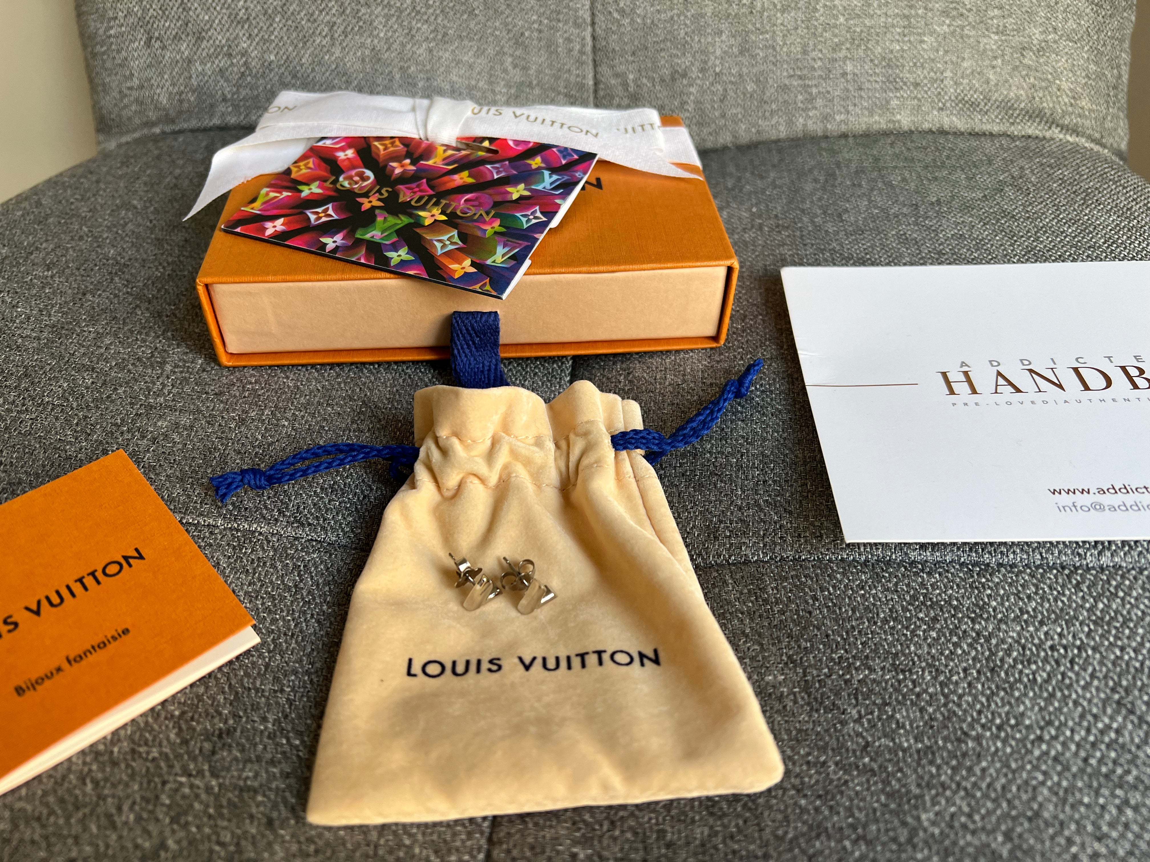 Authentic Louis Vuitton Silver LV Logo Engraved Earrings Near Mint  Condition